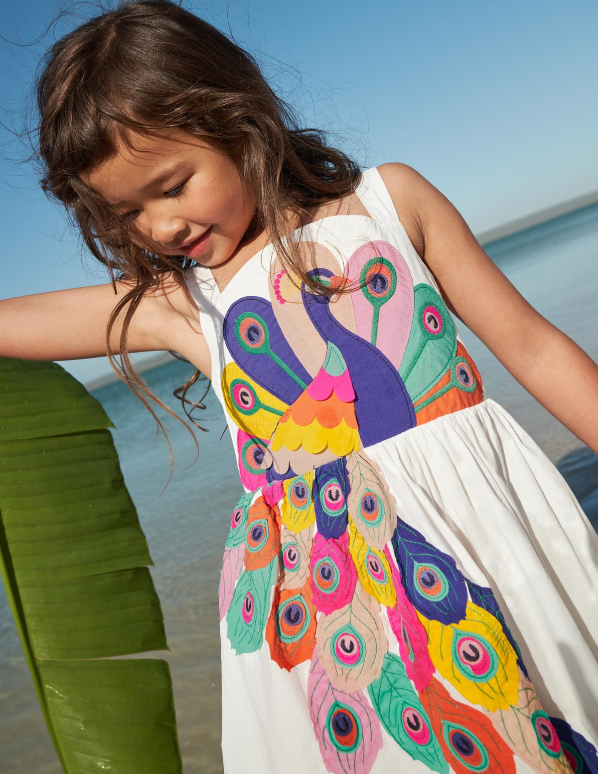 Peacock Appliqué Dress-Ivory-4