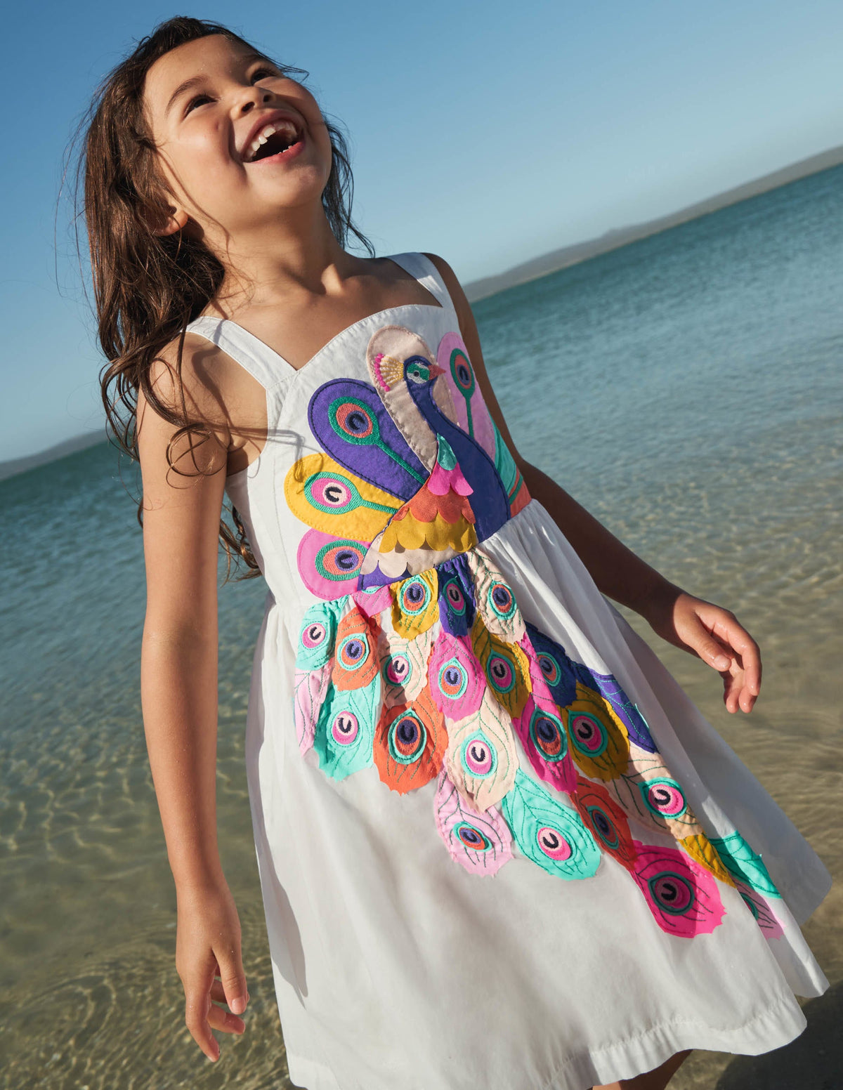 Peacock Appliqué Dress-Ivory-5