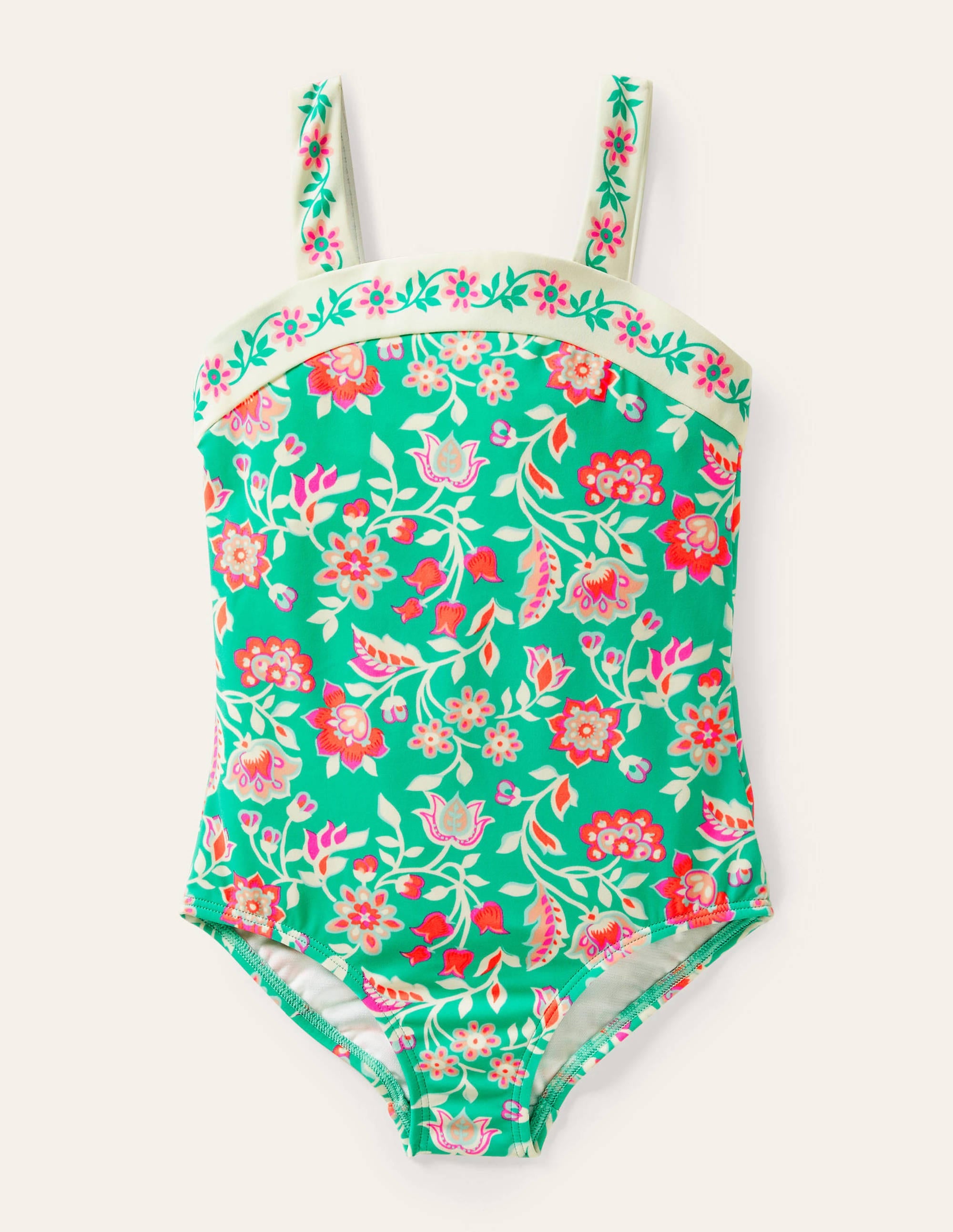 Border Print Swimsuit-Tropical Green Paisley - Image 1