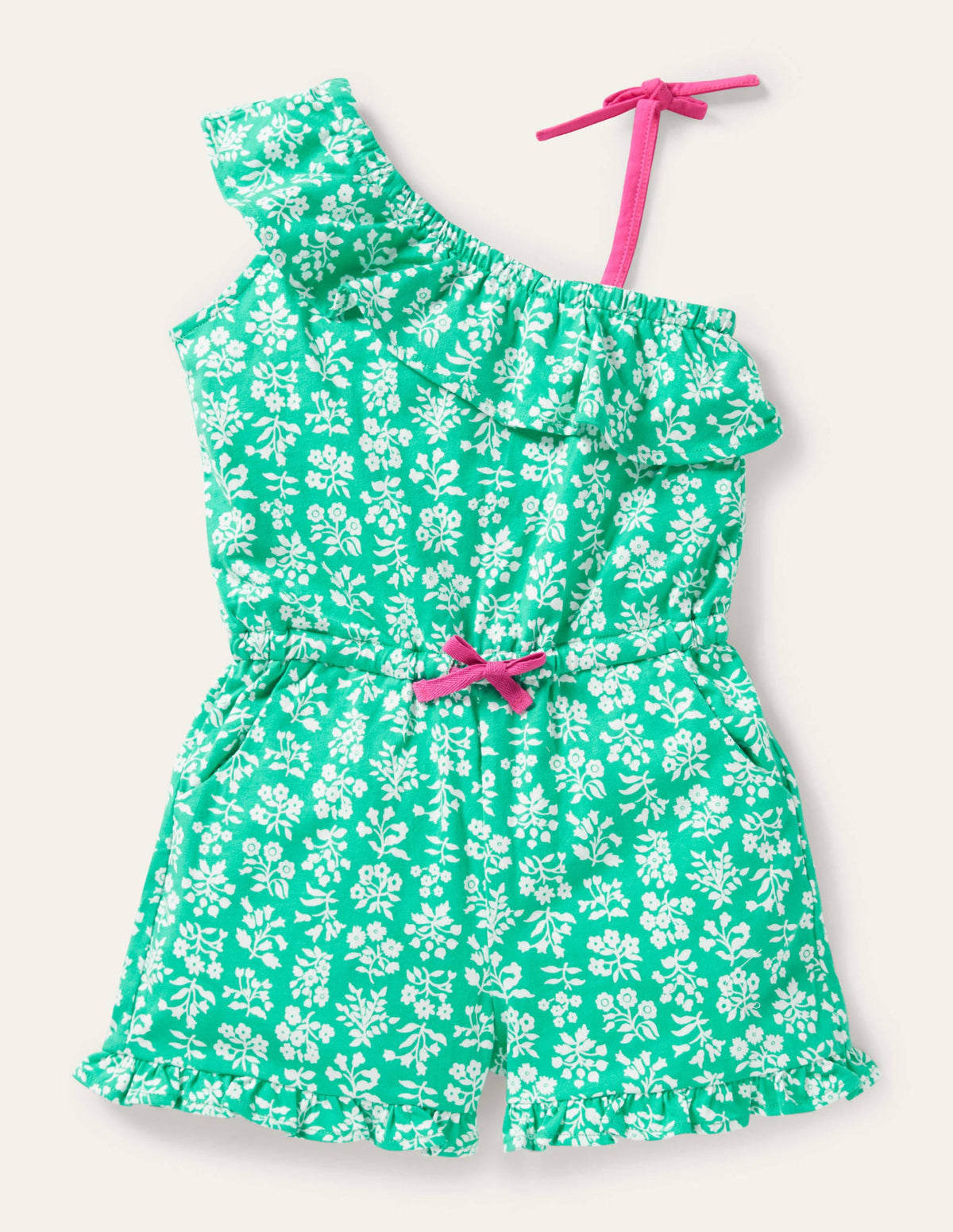 Jersey One Shoulder Playsuit-Tropical Green Woodblock-1