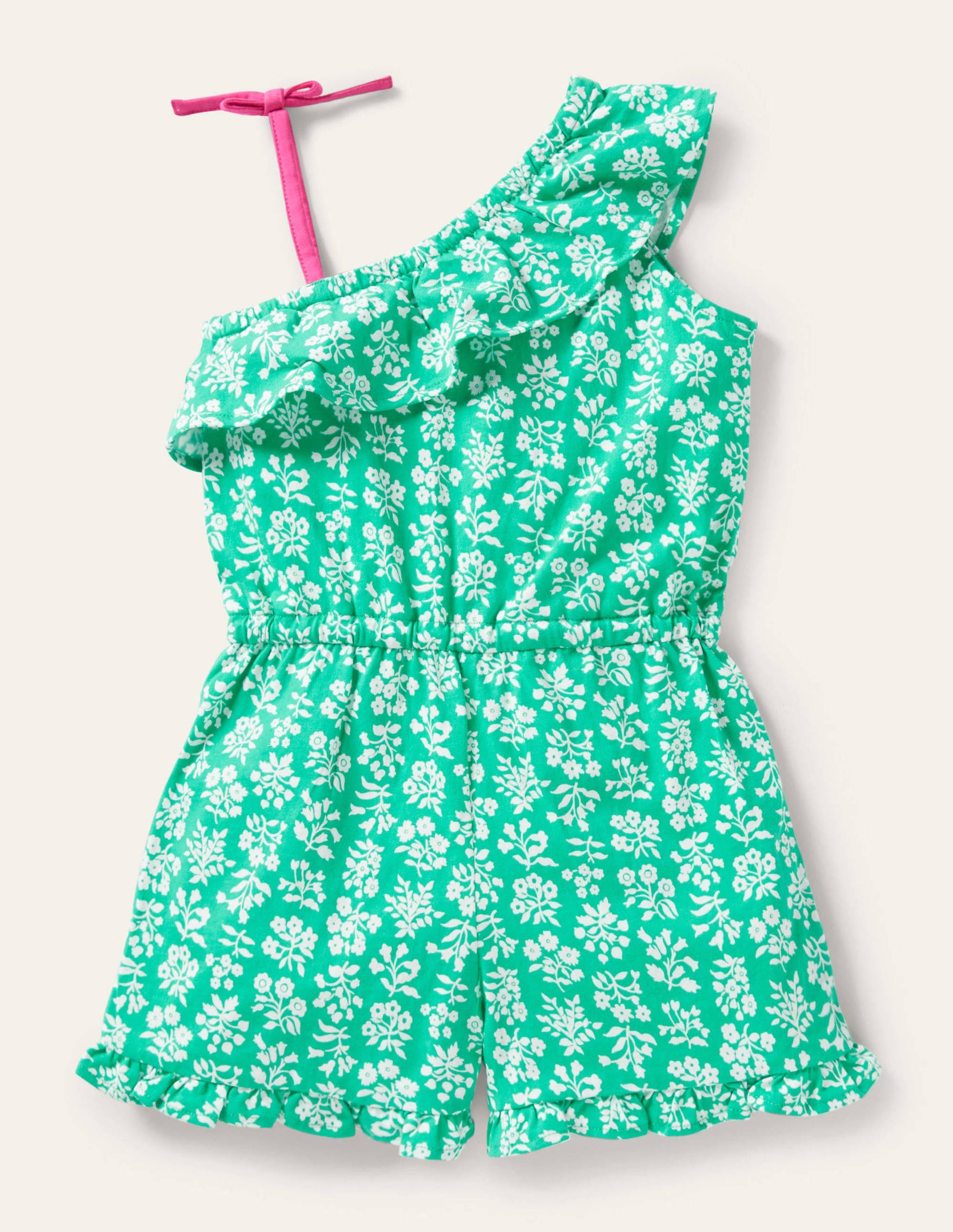 Jersey One Shoulder Playsuit-Tropical Green Woodblock-2