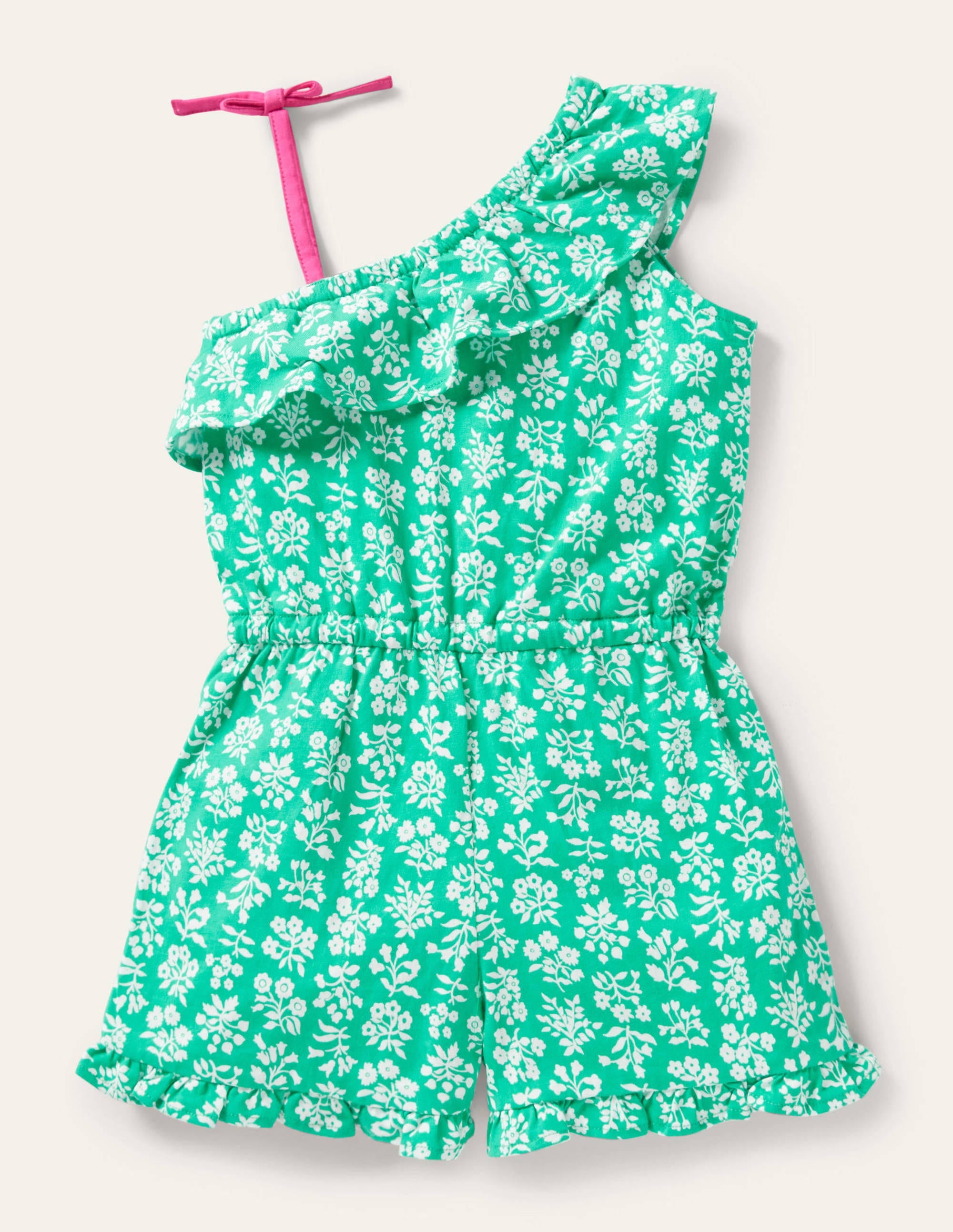 Jersey One Shoulder Playsuit-Tropical Green Woodblock - Image 2