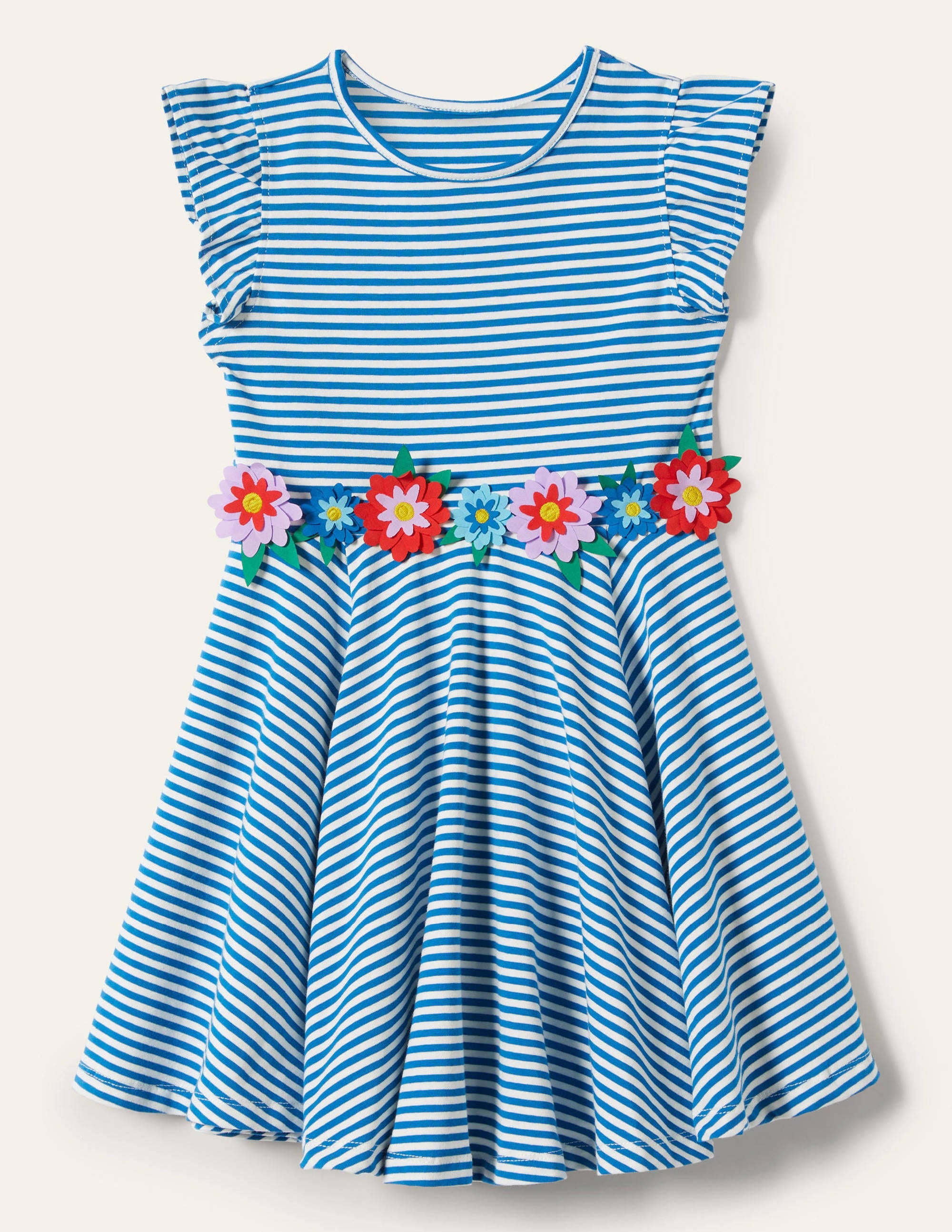 Frill Sleeve Twirly Dress-Bright Marina Blue/Ivory - Image 1