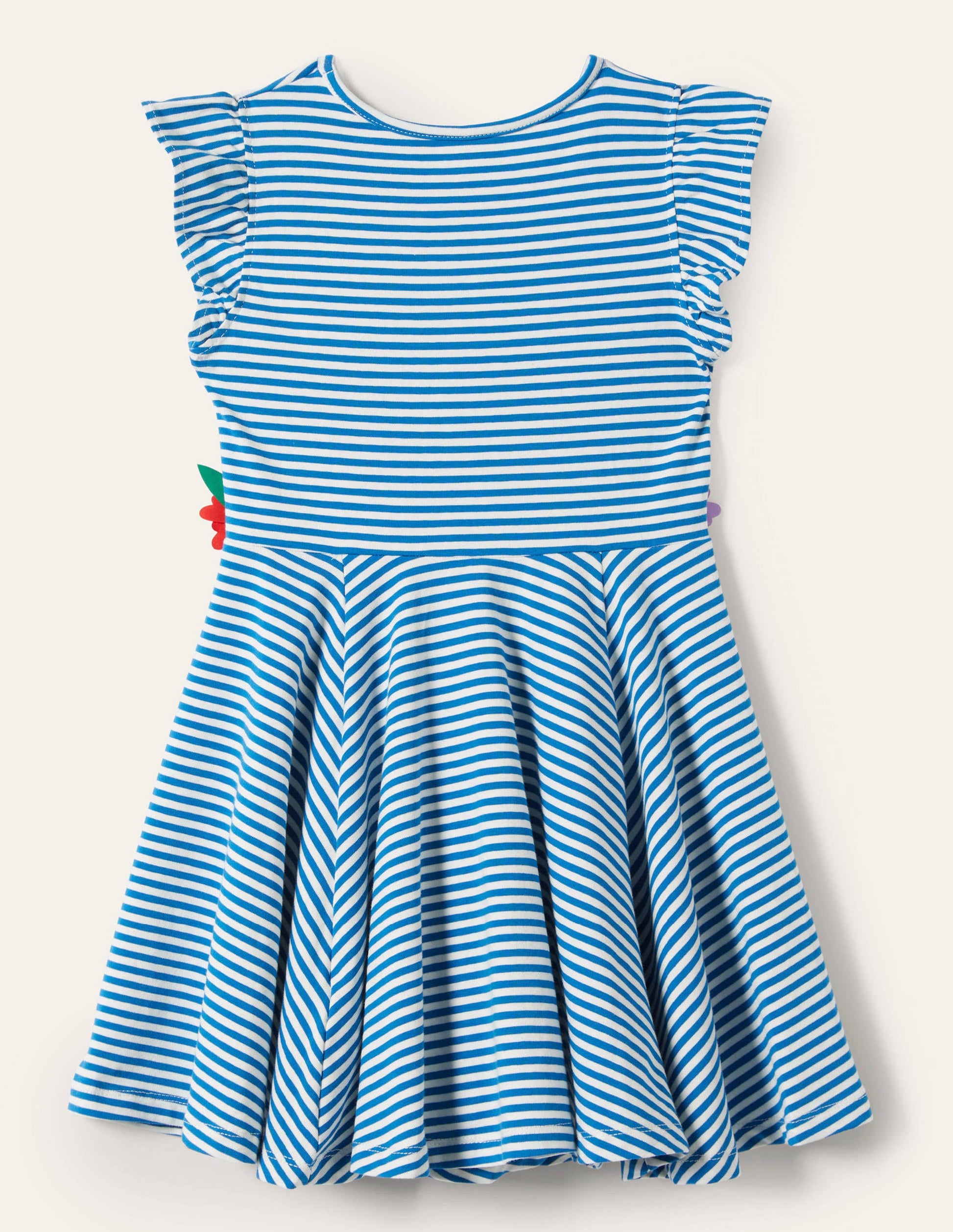 Frill Sleeve Twirly Dress-Bright Marina Blue/Ivory-2