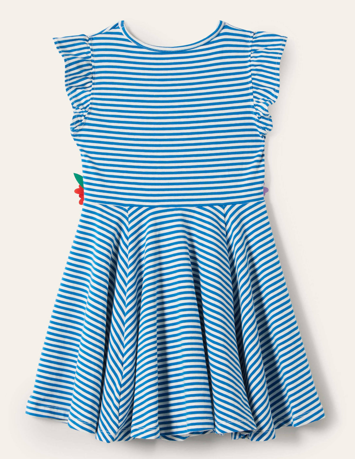 Frill Sleeve Twirly Dress-Bright Marina Blue/Ivory - Image 2