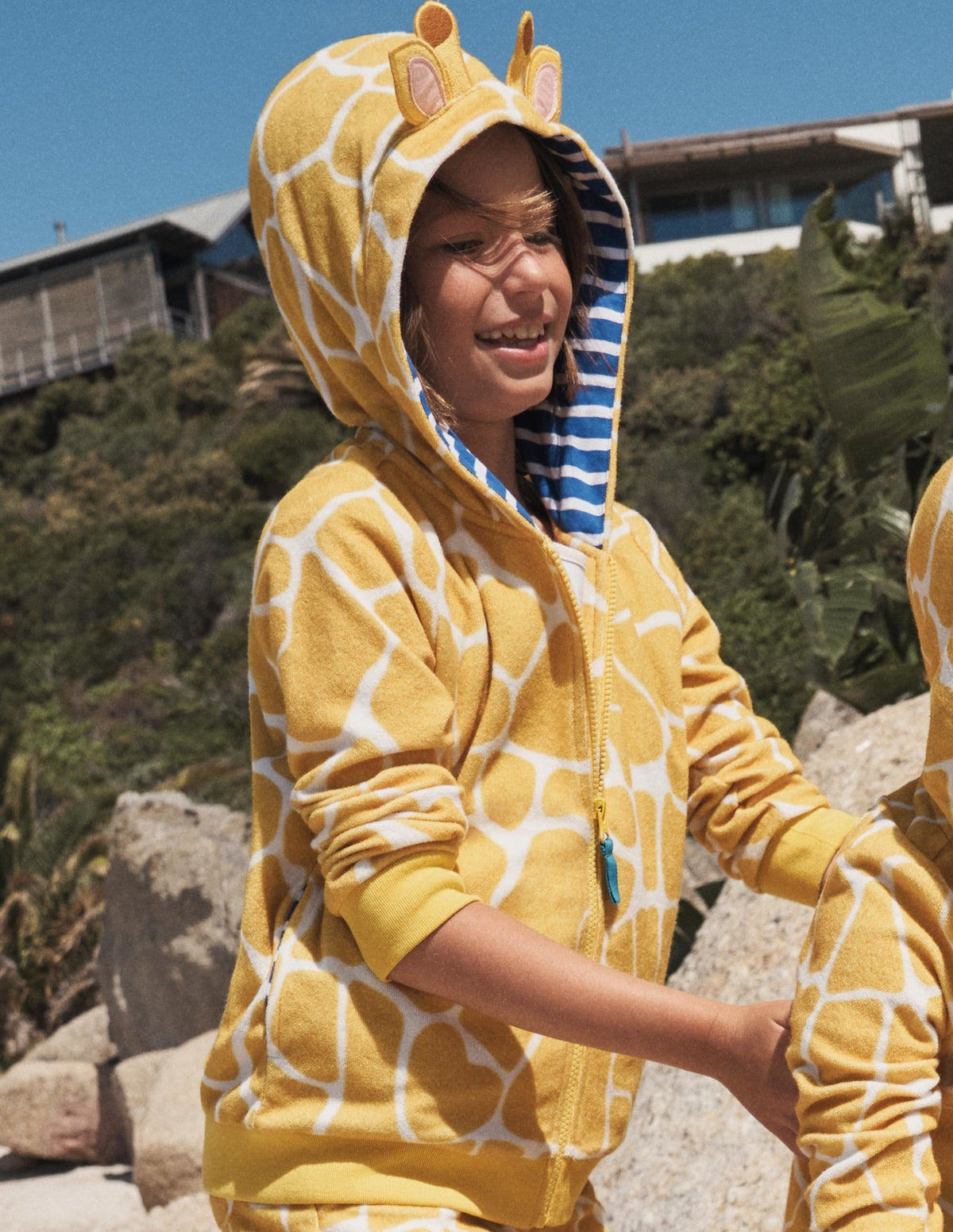 Novelty Towelling Hoodie-Daffodil Yellow Giraffe-4