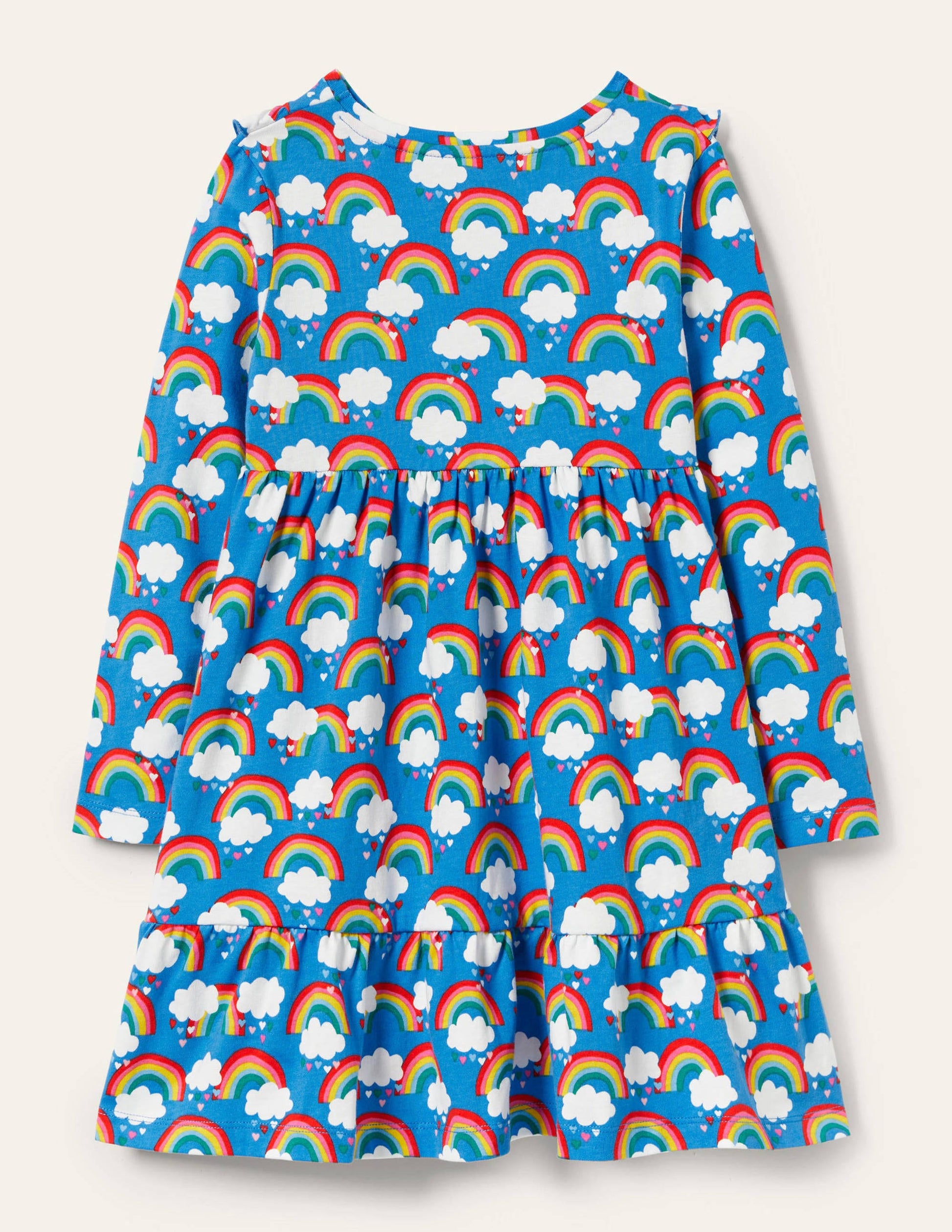 Frill Tiered Jersey Dress-Moroccan Blue Love Rainbows-2