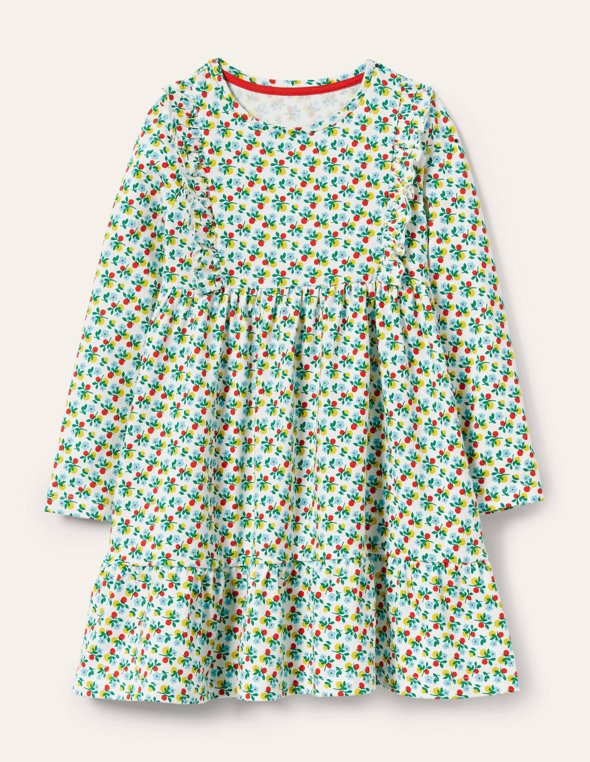 Frill Tiered Jersey Dress-Ivory Berry Blossom - Image 1