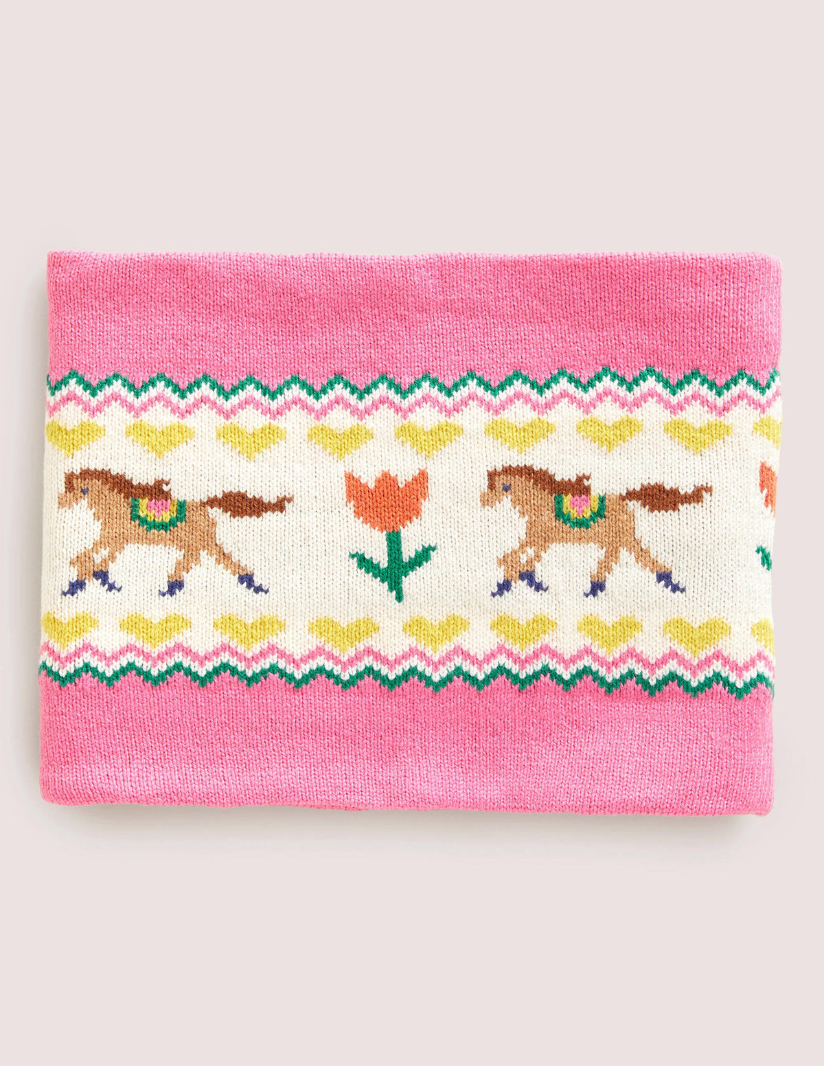 Fair Isle Knitted Snood-Pink Horse-1