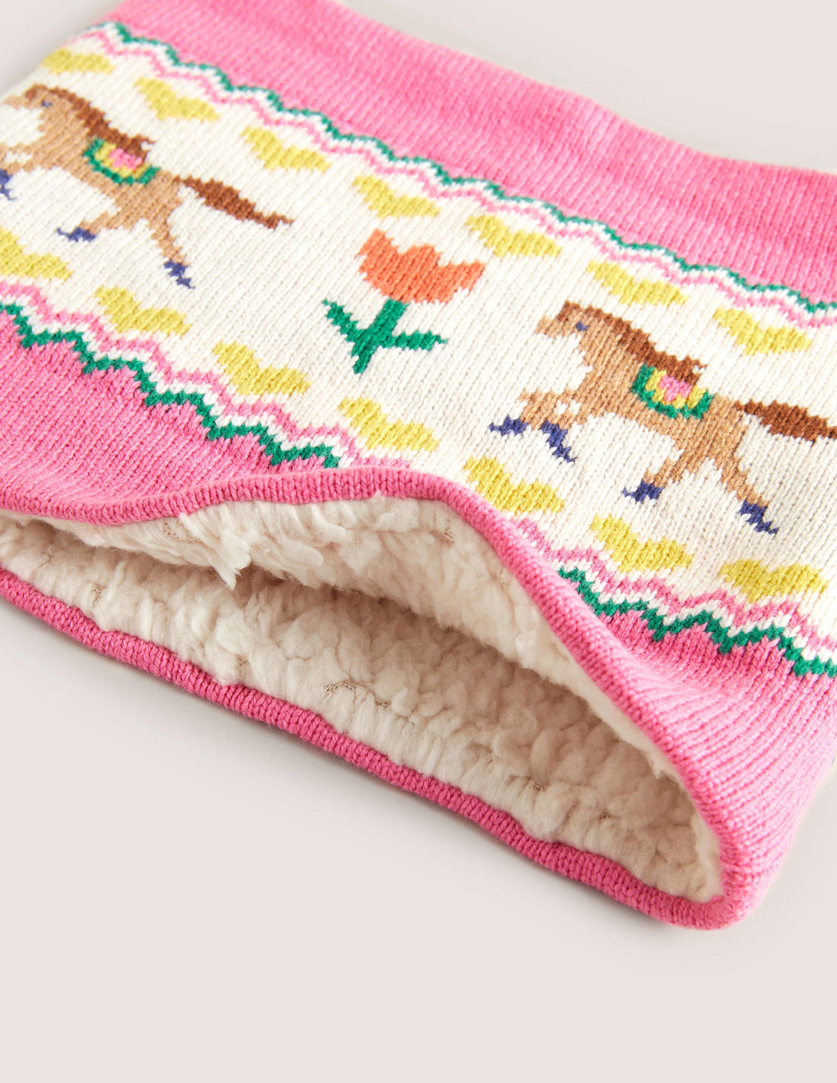Fair Isle Knitted Snood-Pink Horse-2