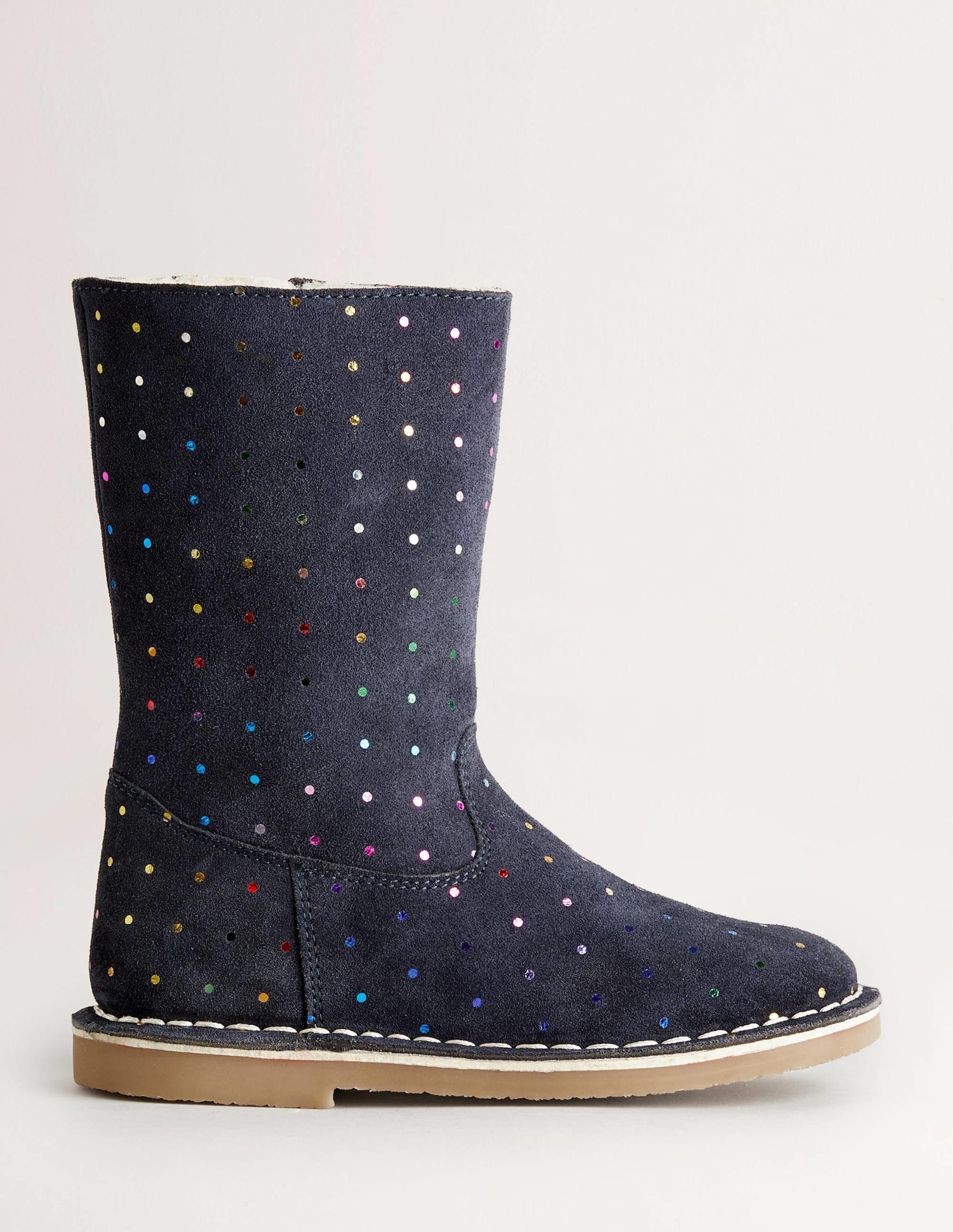 Navy Spots Tall Suede Boots-College Navy Multi Spot - Image 1