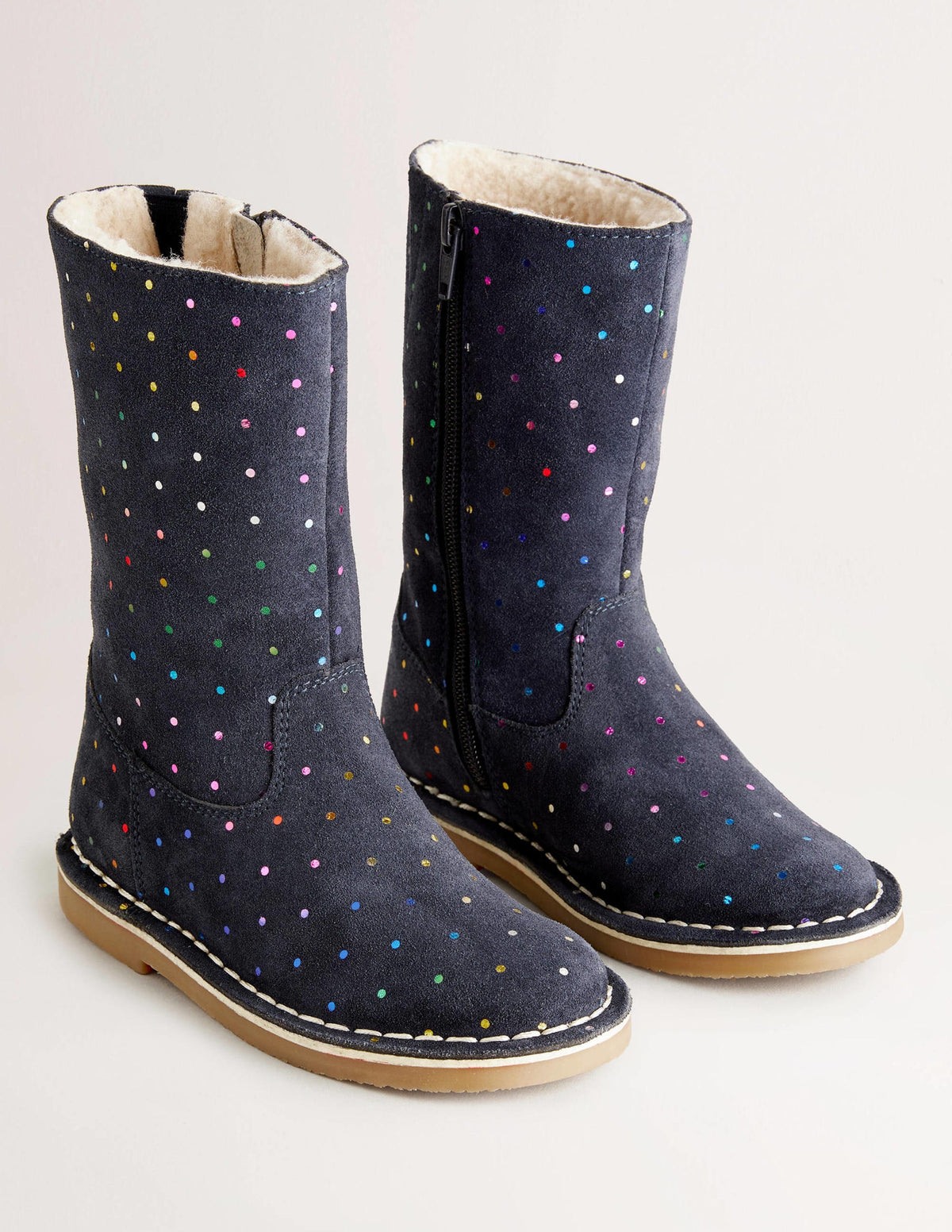 Navy Spots Tall Suede Boots-College Navy Multi Spot - Image 2