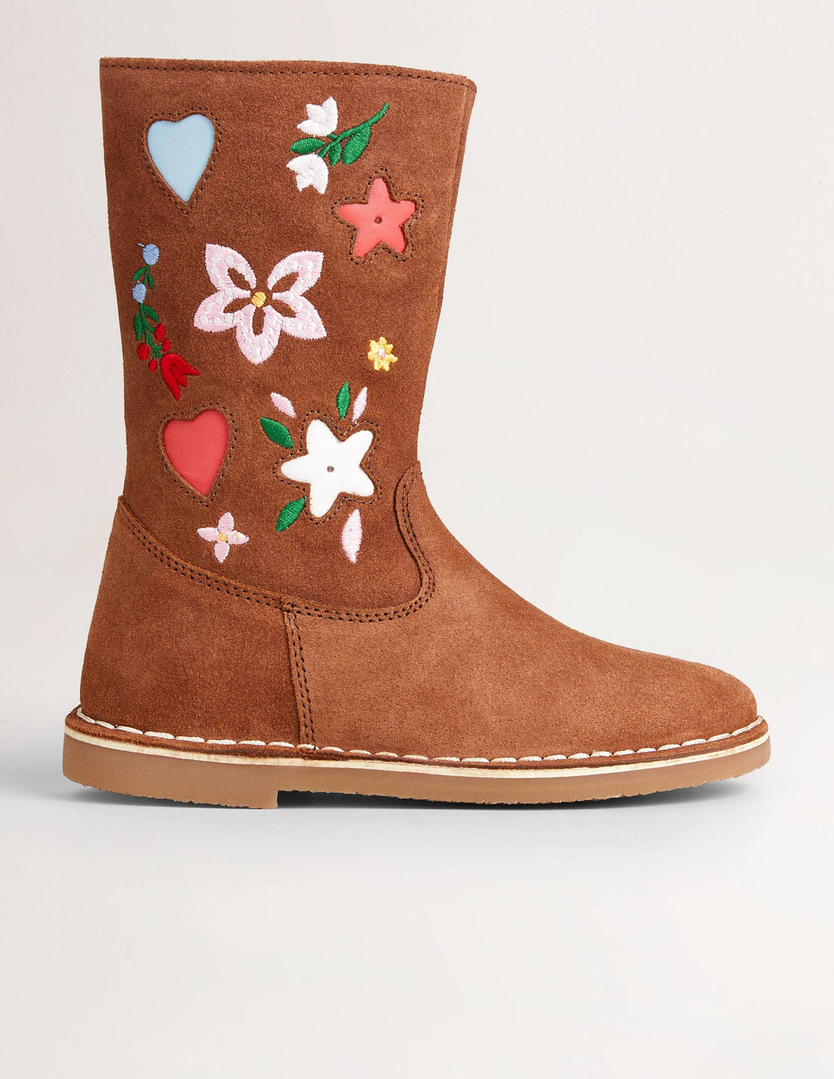 Tall Suede boots-Embroidered Tan Suede - Image 1