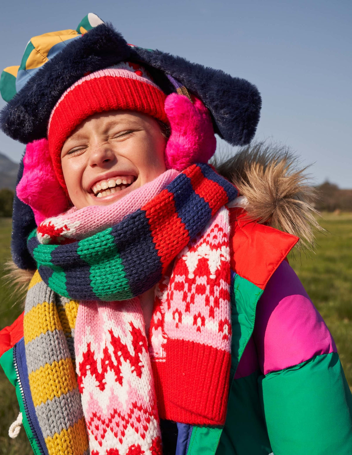 Fair Isle Hat and Scarf set-Pink-3