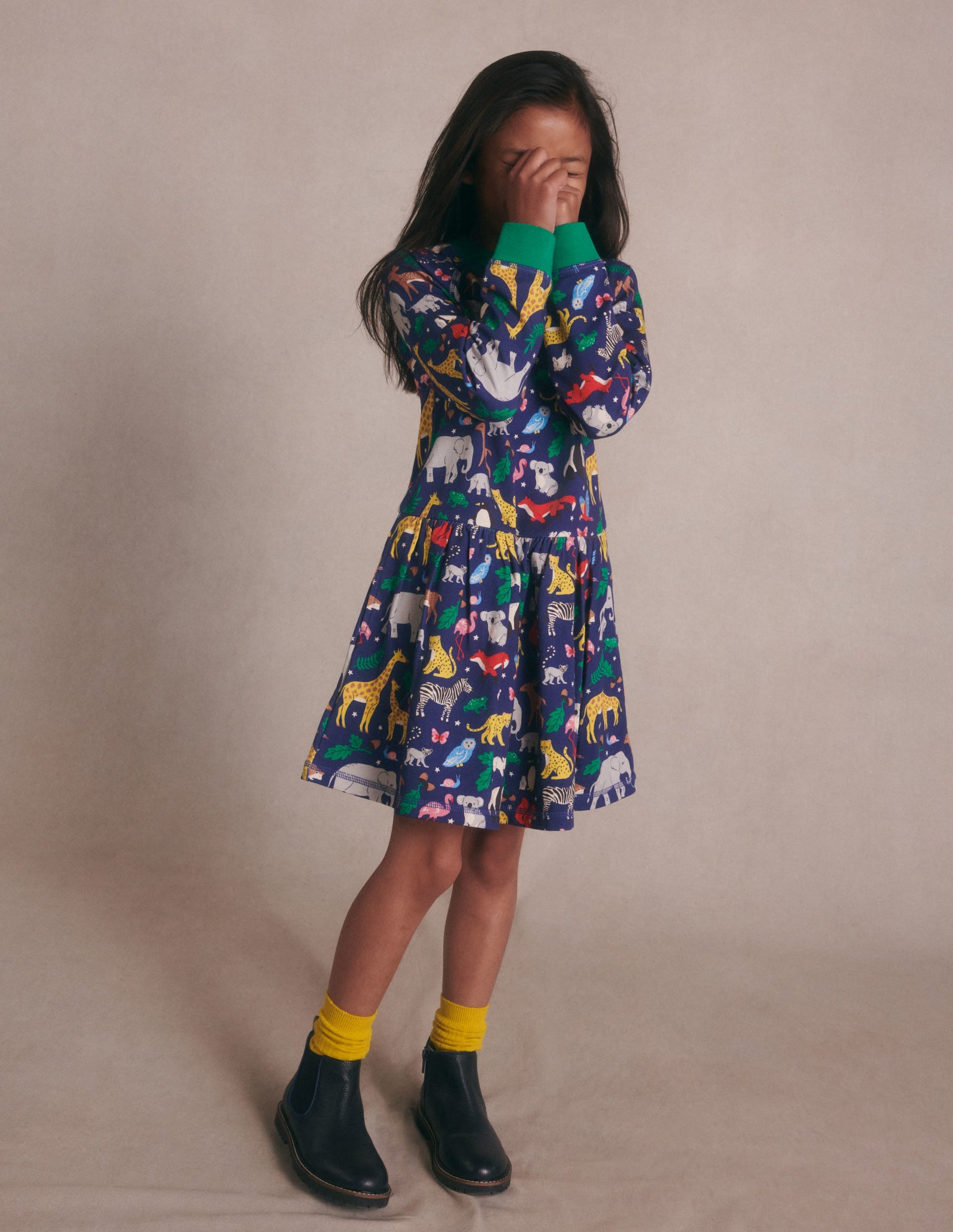 Jersey Sweatshirt Dress-Starboard Blue Global Animals-4
