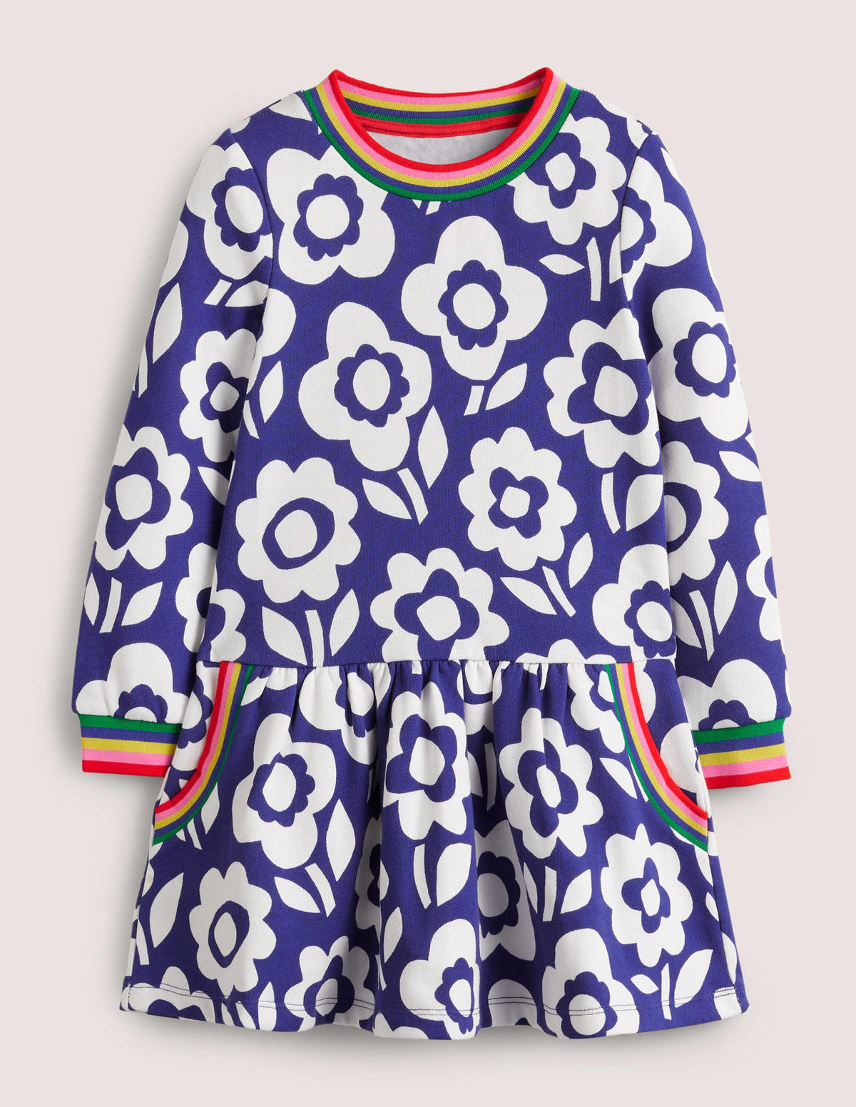 Cosy Printed Sweatshirt Dress-Bluing Blue Ski Floral - Image 1