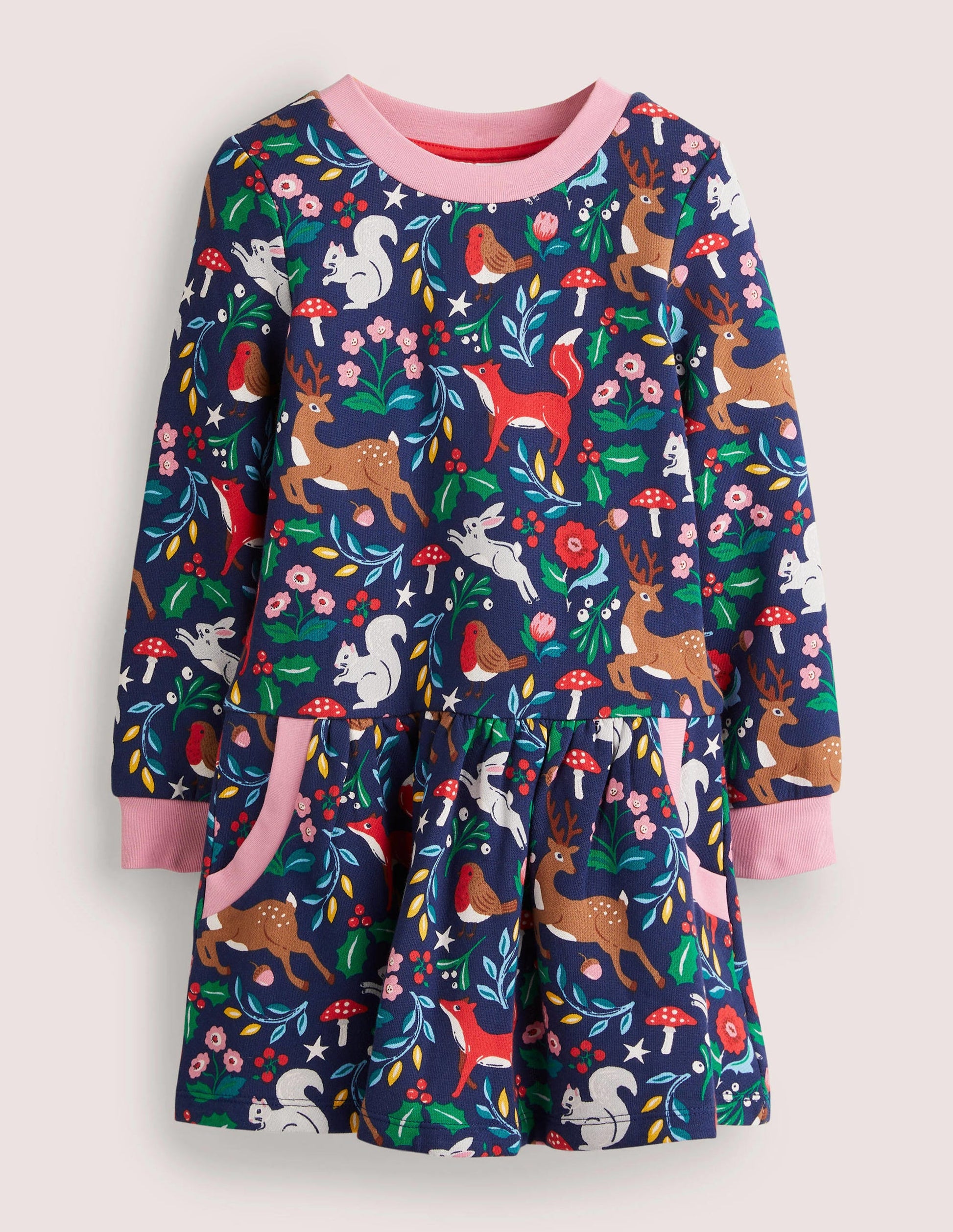 Cosy Printed Sweatshirt Dress-College Navy Festive Toile-1