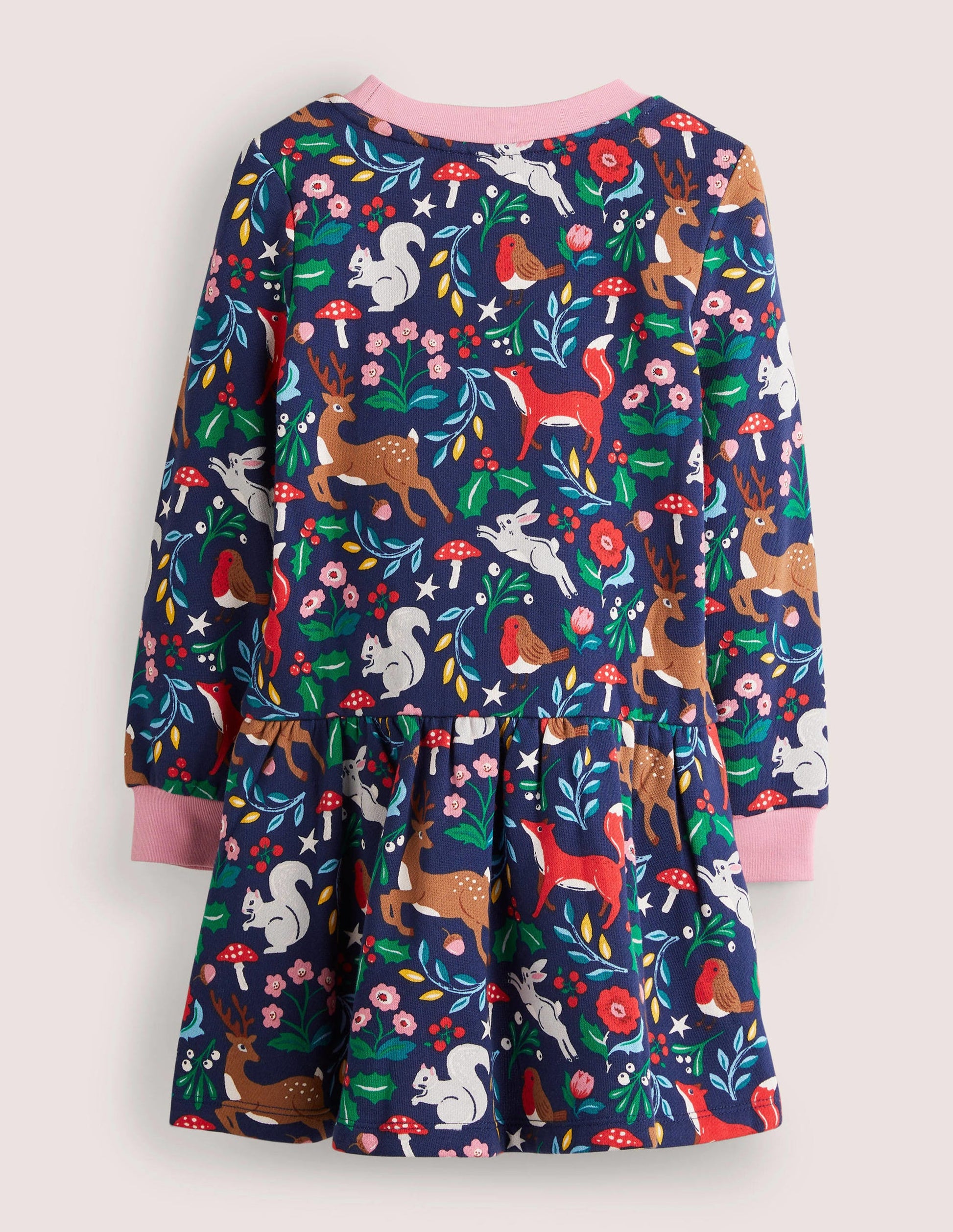Cosy Printed Sweatshirt Dress-College Navy Festive Toile-2
