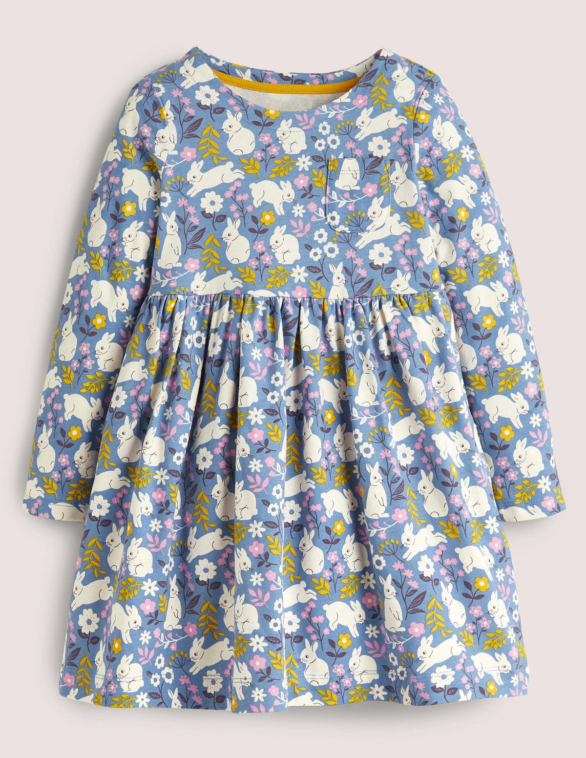 Long Sleeve Fun Jersey Dress-Riviera Blue Bunny-1