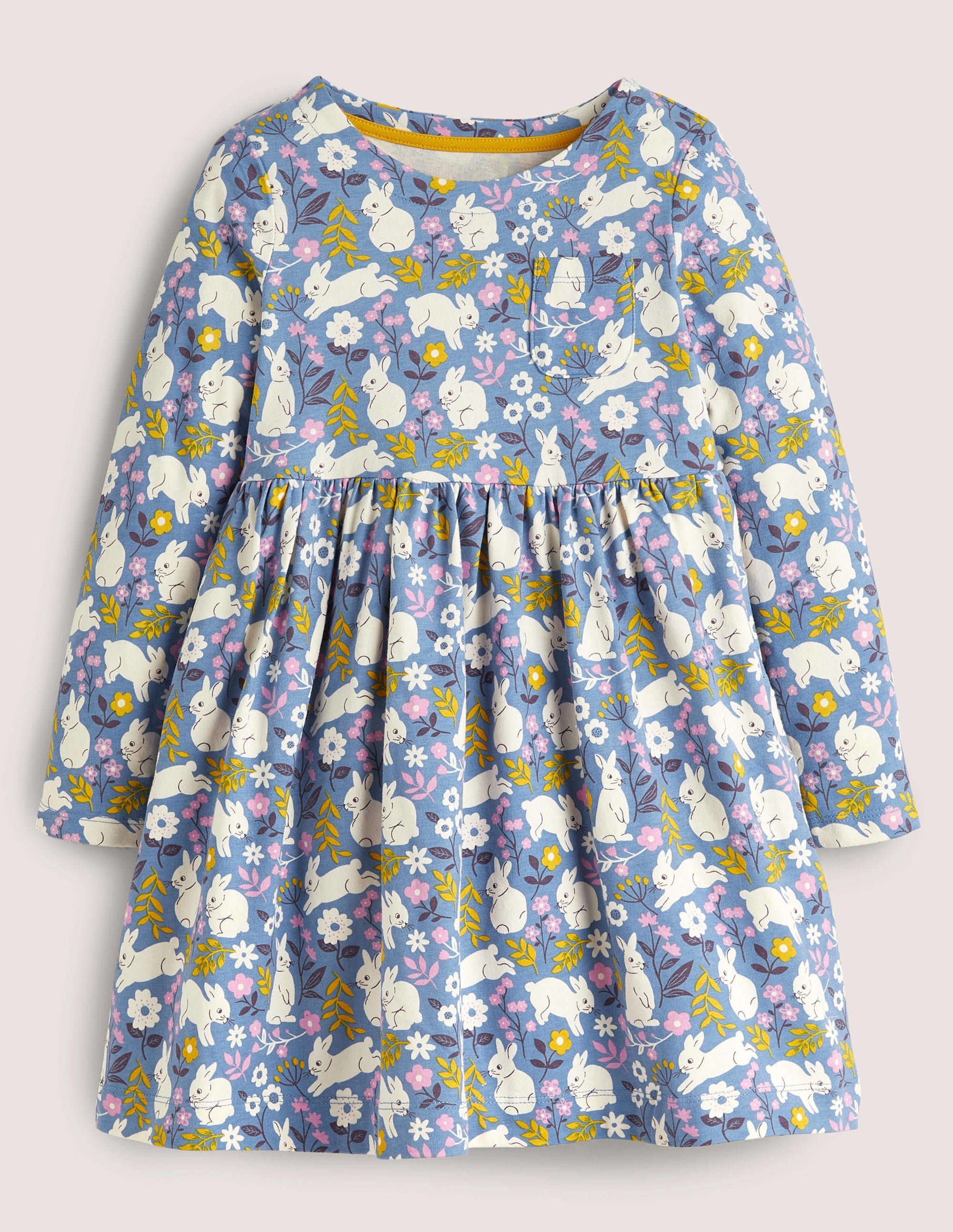 Long Sleeve Fun Jersey Dress-Riviera Blue Bunny - Image 1