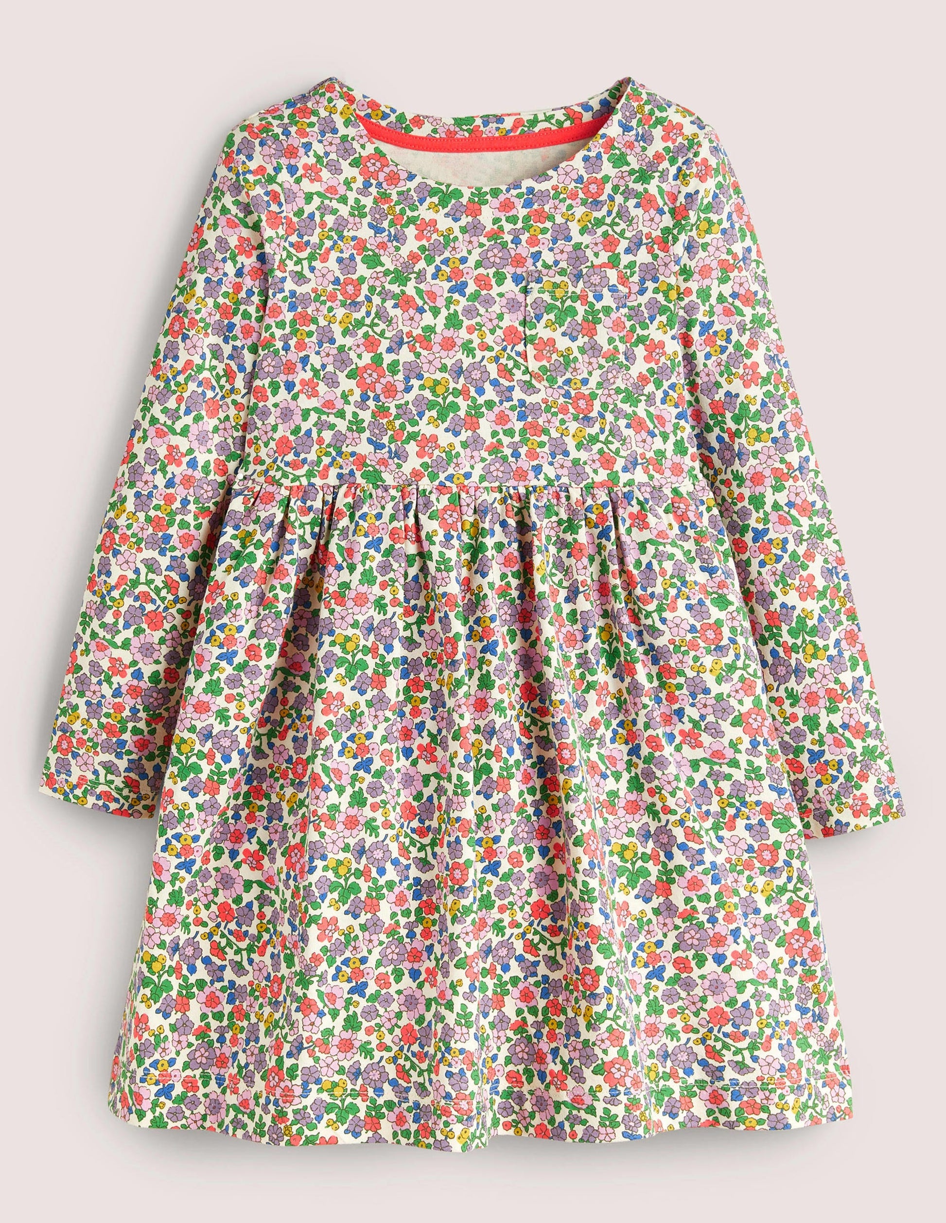 Long Sleeve Fun Jersey Dress-Ivory/Aster Purple Floral-1