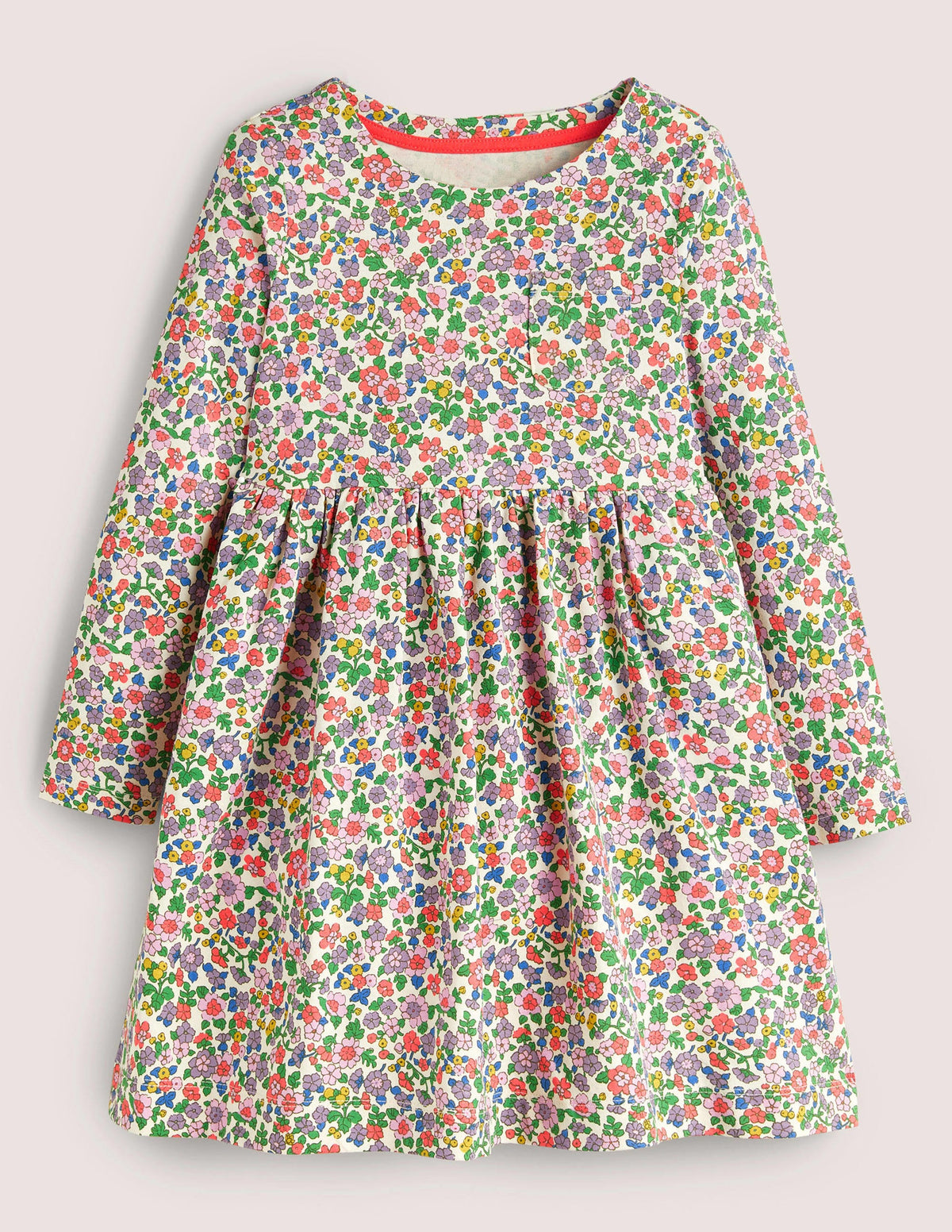 Long Sleeve Fun Jersey Dress-Ivory/Aster Purple Floral - Image 1