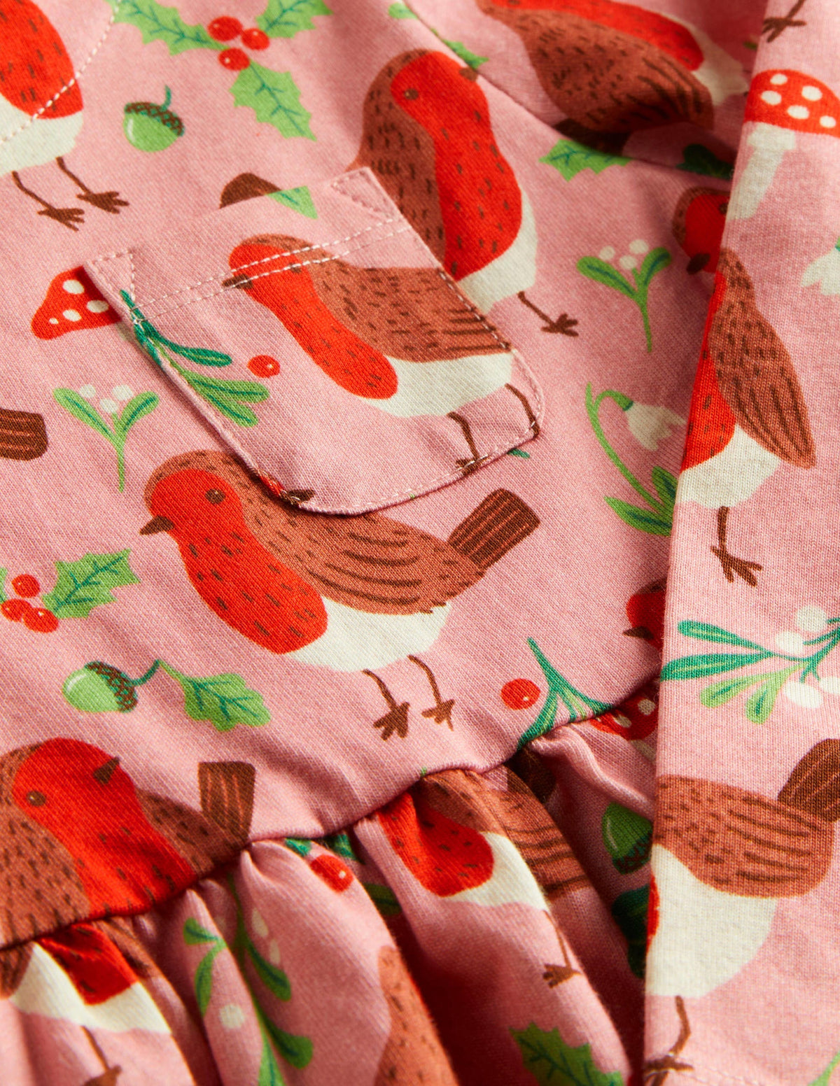 Long Sleeve Fun Jersey Dress-Formica Pink Festive Robins-3