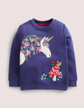 Cosy Appliqué Sweatshirt-Starboard Blue Unicorn