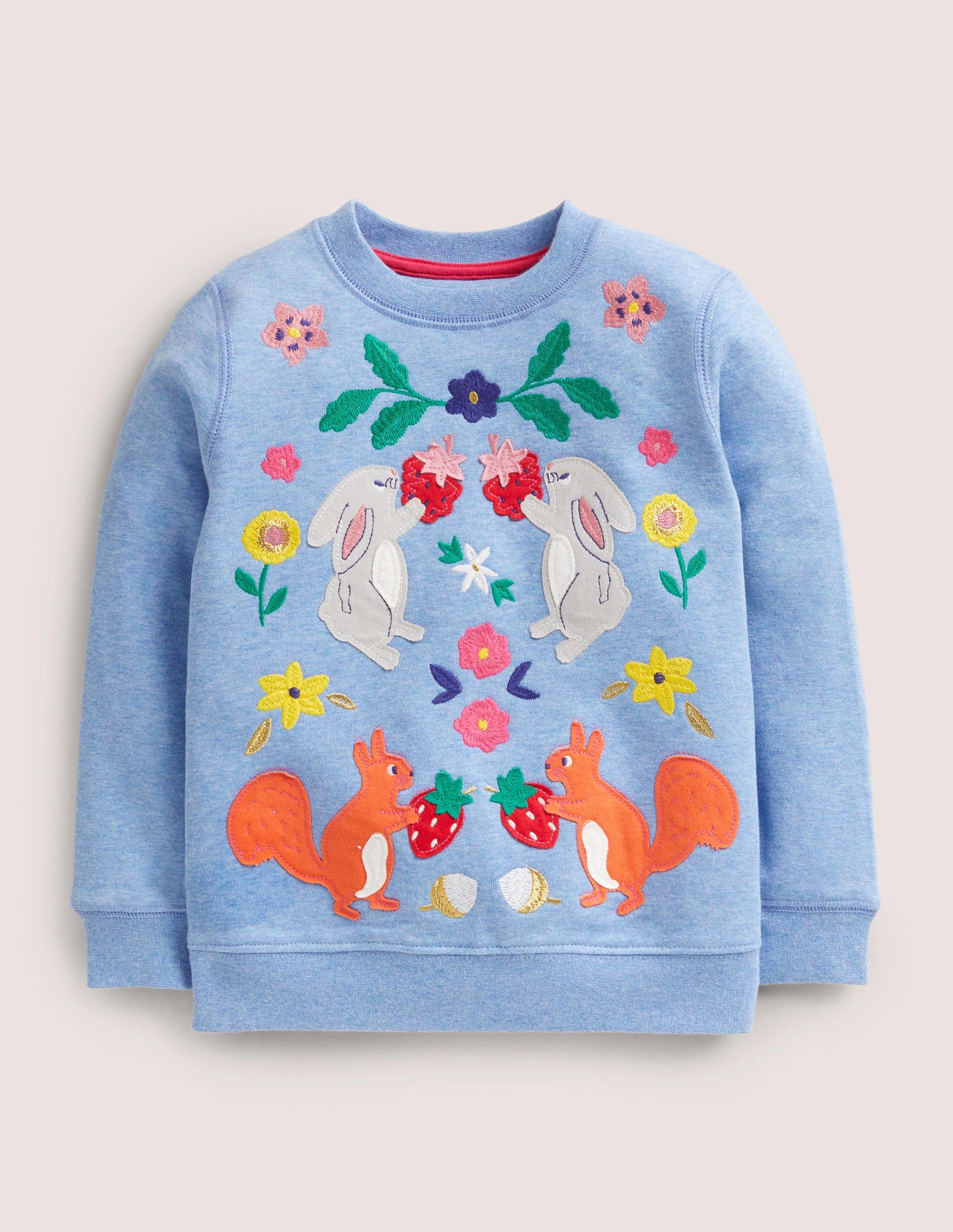 Cosy Appliqué Sweatshirt-Riviera Blue Woodland Animals-1