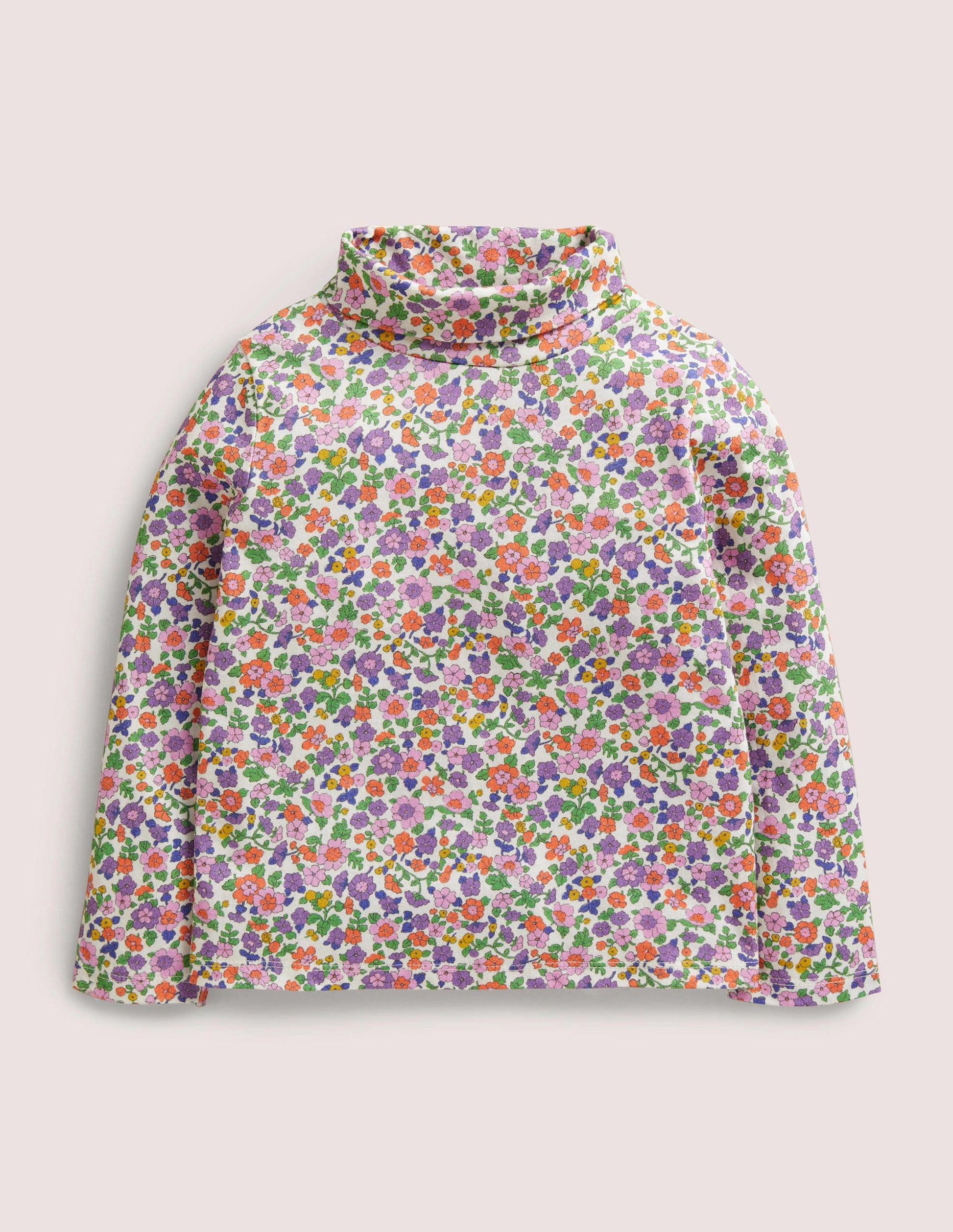 Roll Neck Supersoft T-shirt-Ivory/Aster Purple Floral-1
