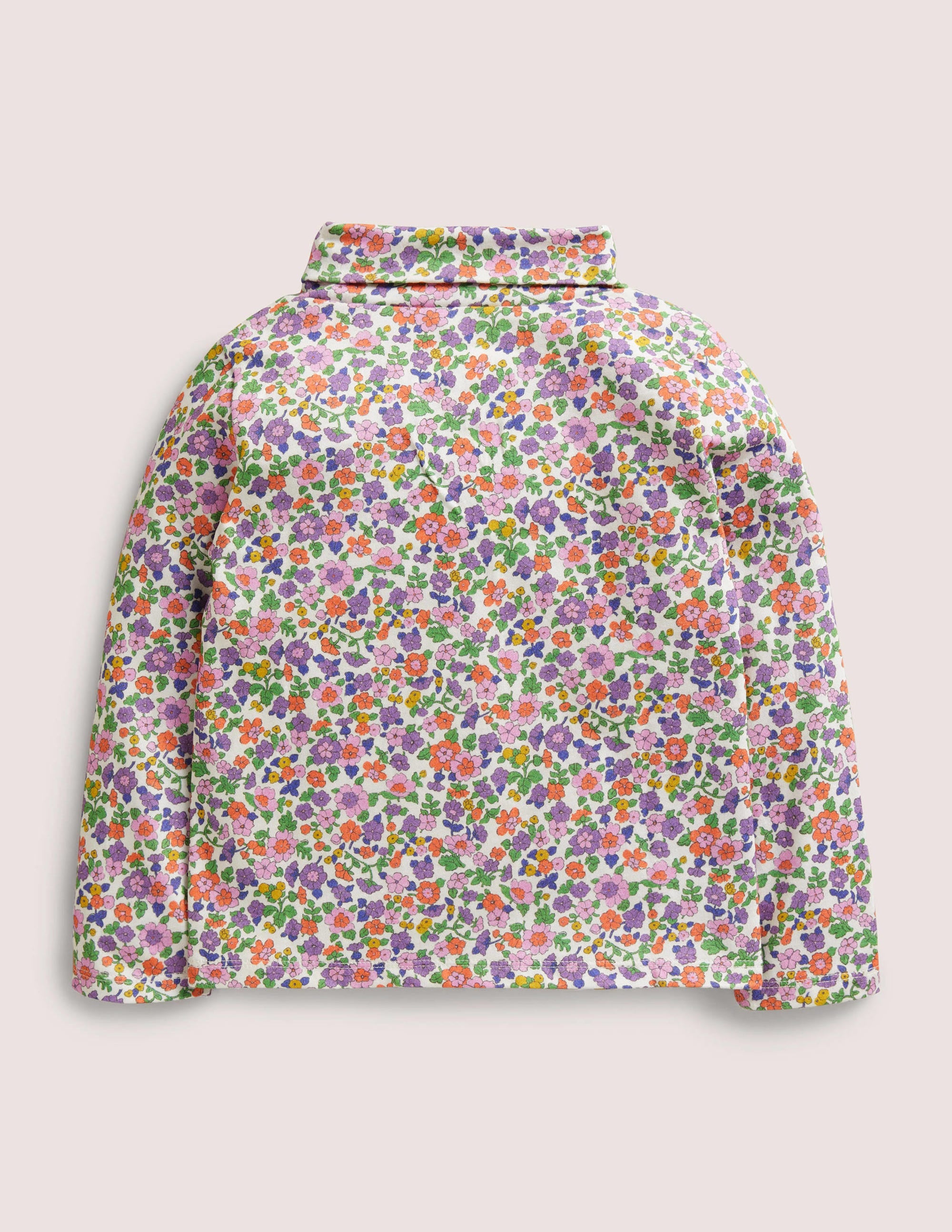 Roll Neck Supersoft T-shirt-Ivory/Aster Purple Floral - Image 2