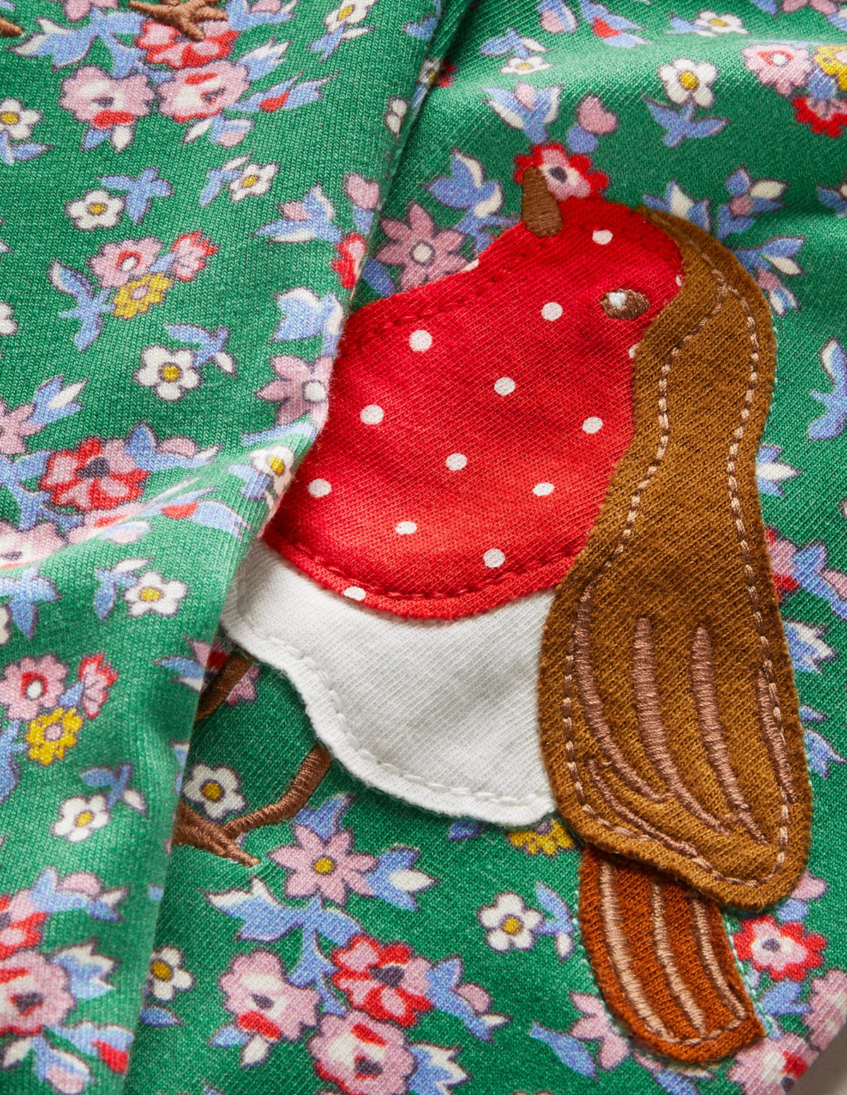 Fun Appliqué Leggings-Shady Glade Green Robins-3