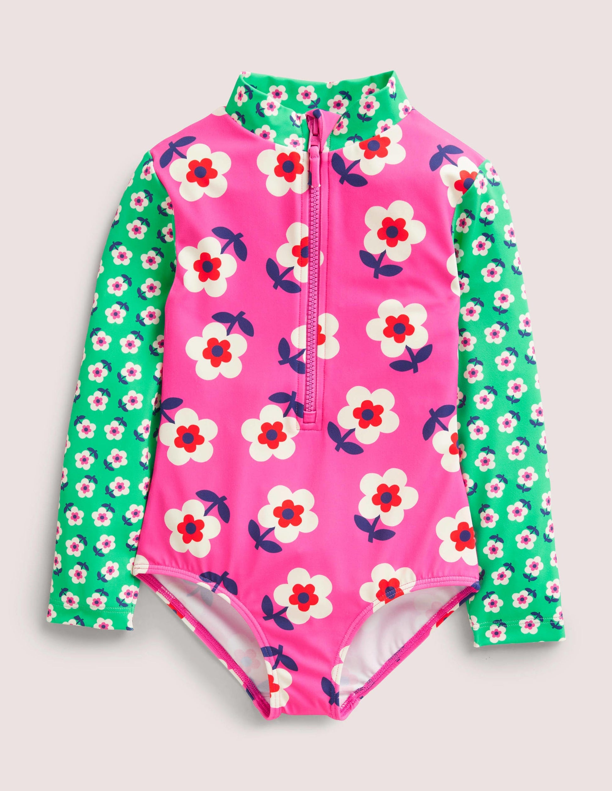 Long-sleeved Swimsuit-Tickled Pink Daisy-1