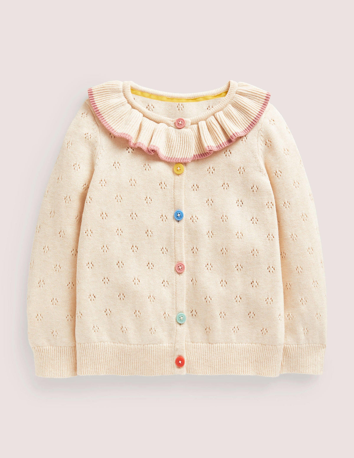 Collared Pointelle Cardigan-Ecru Marl Multi-1
