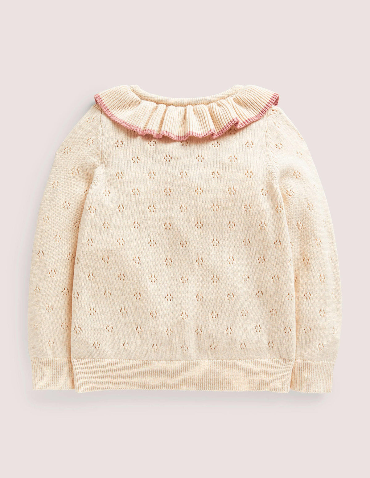 Collared Pointelle Cardigan-Ecru Marl Multi - Image 2