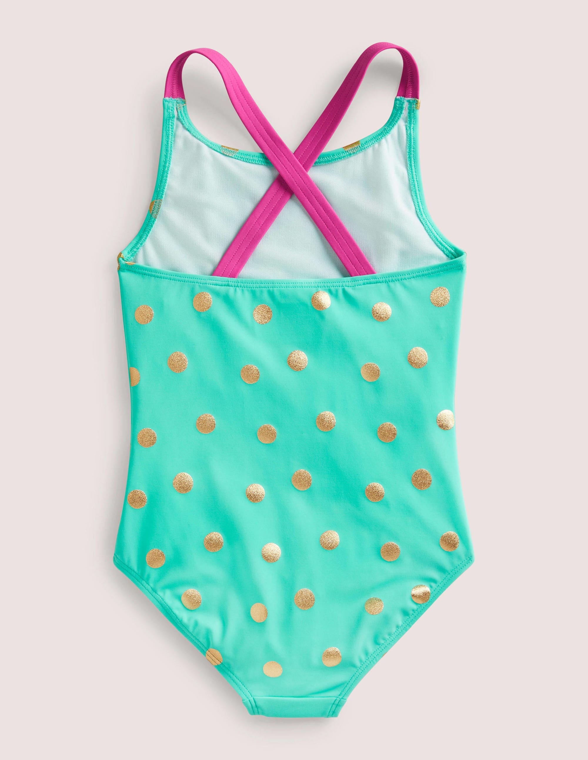 Cross-back Printed Swimsuit-Light Green Gold Foil Spot - Image 2