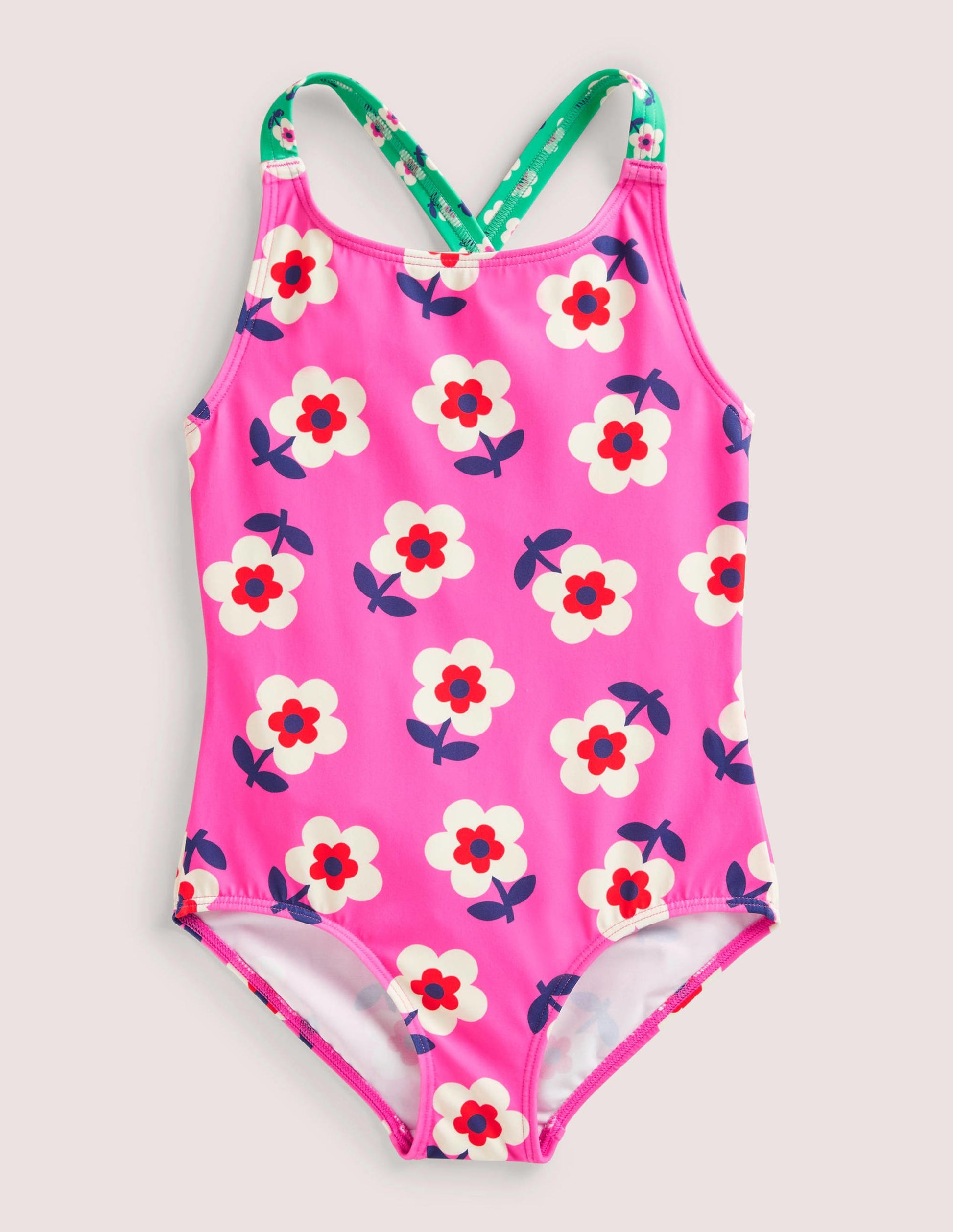 Cross-back Printed Swimsuit-Tickled Pink Daisy-1