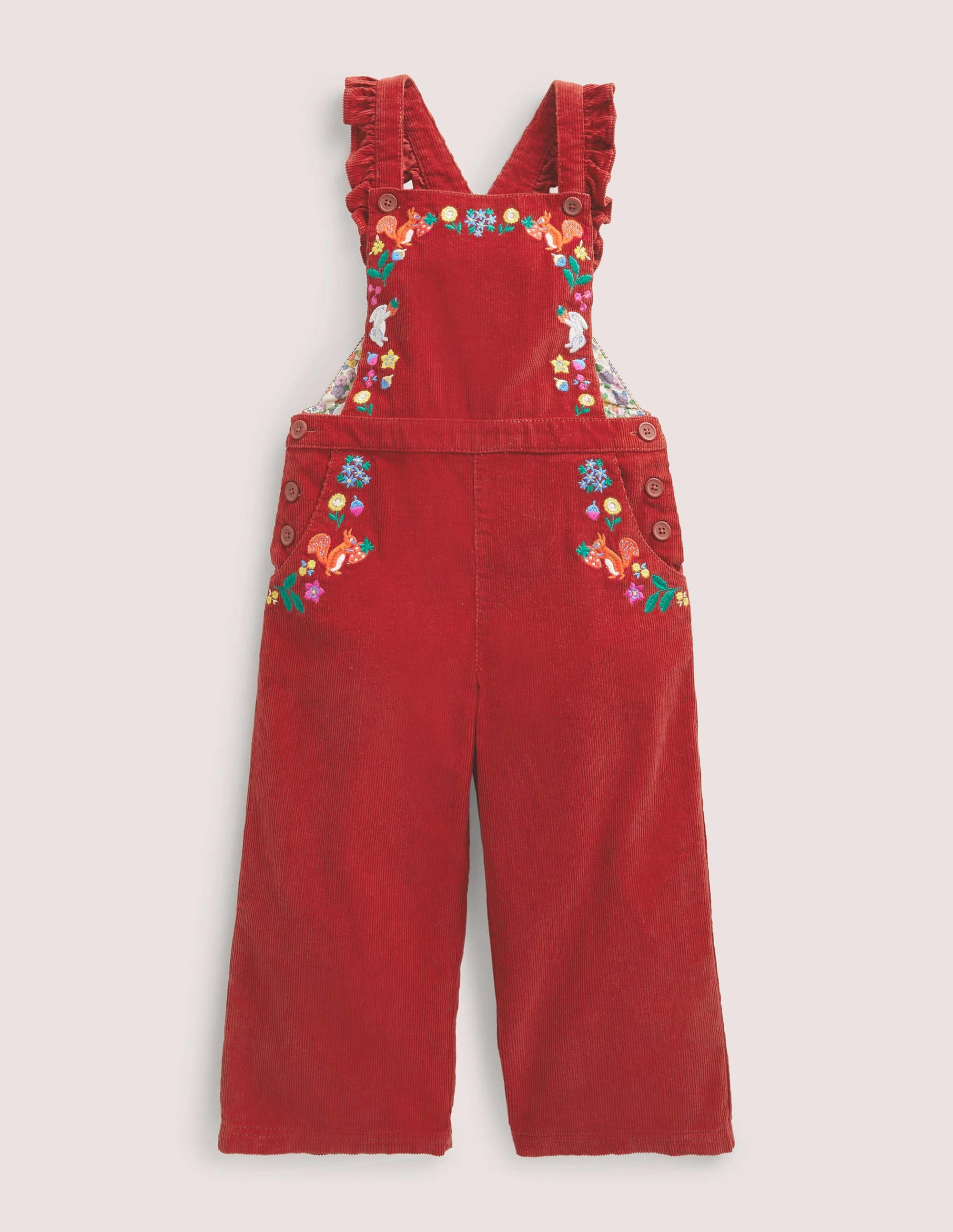 Embroidered Cord Dungarees-Russet Red Embroidery - Image 1