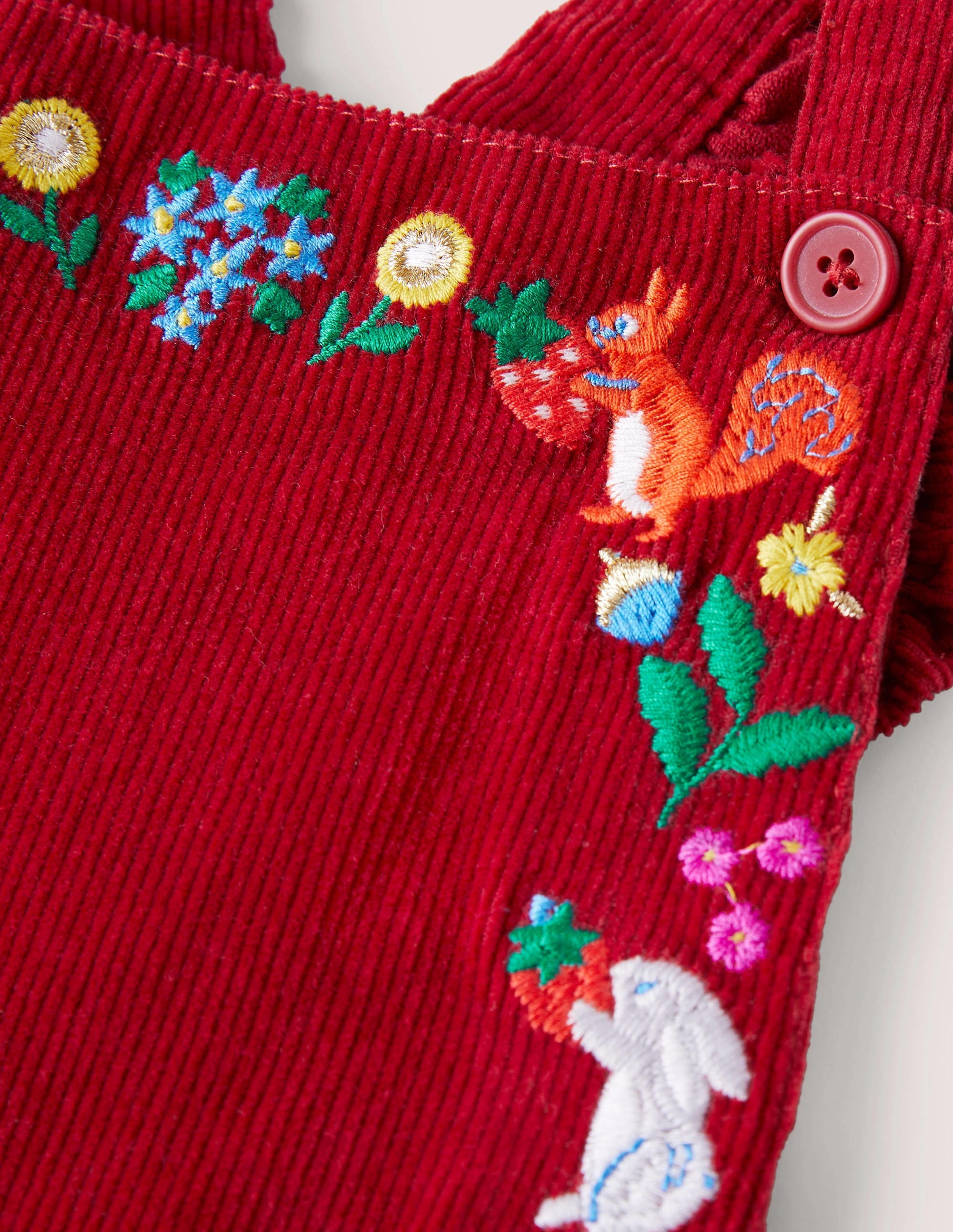 Embroidered Cord Dungarees-Russet Red Embroidery - Image 3