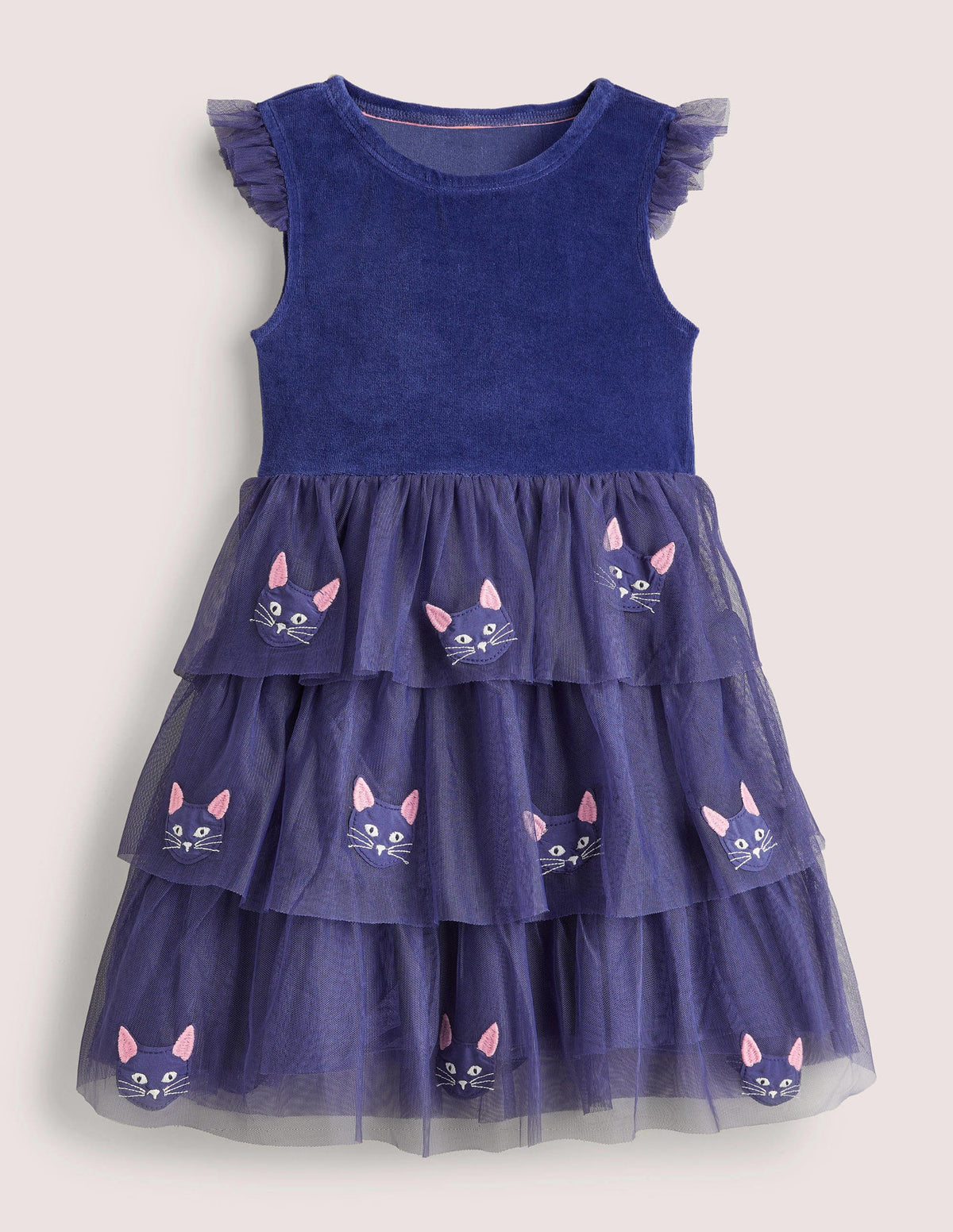 Tulle Appliqué Halloween Dress-Starboard Blue Cat - Image 1