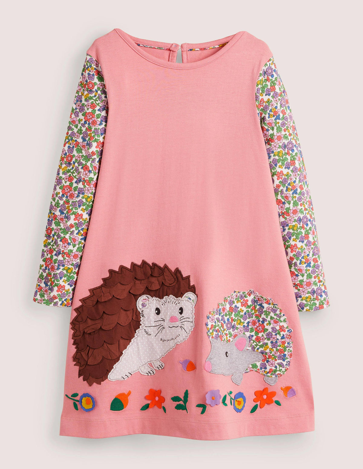 Big Appliqué Dress-Pink Hedgehogs - Image 1
