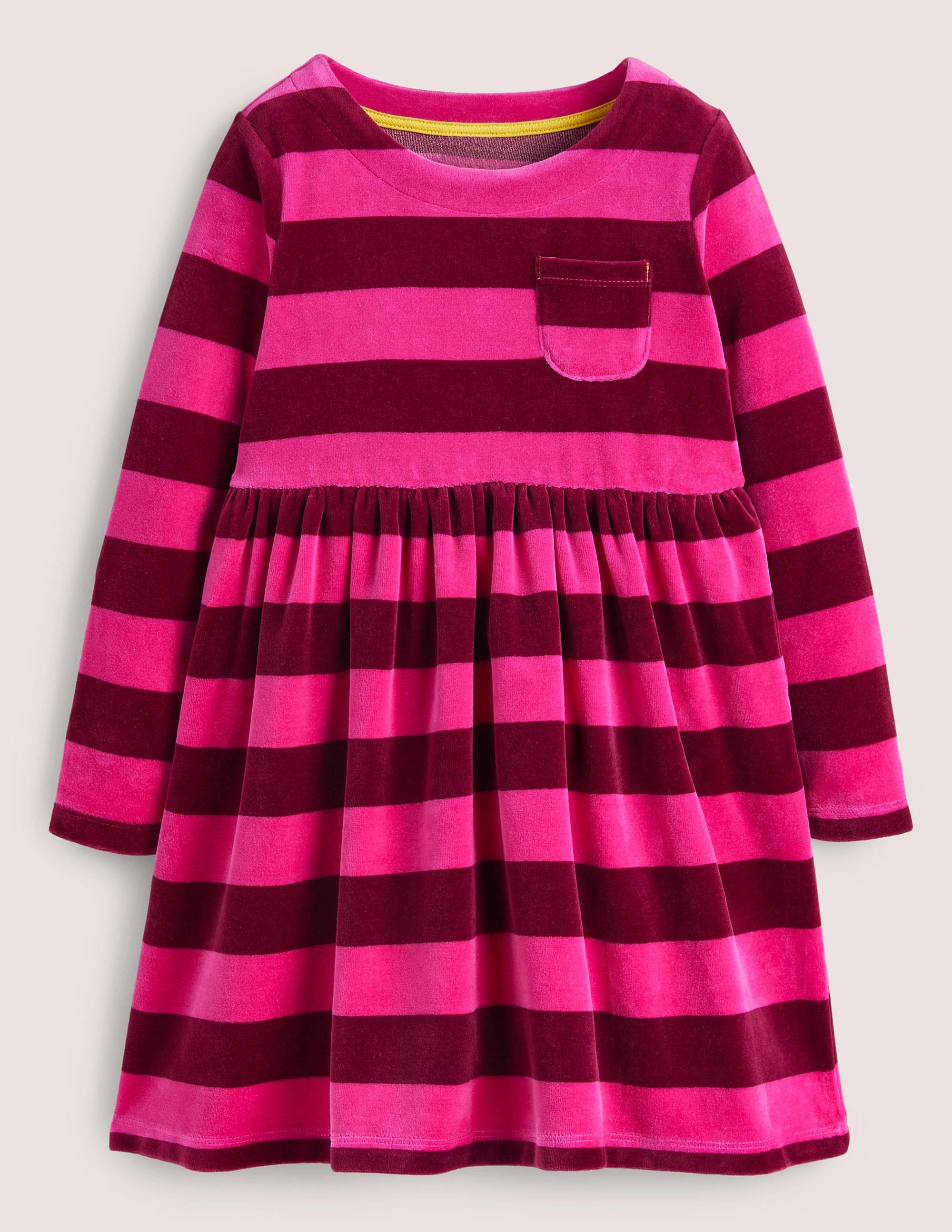 Velour Stripe Dress-Shocking Pink/ Damson Burgundy - Image 1