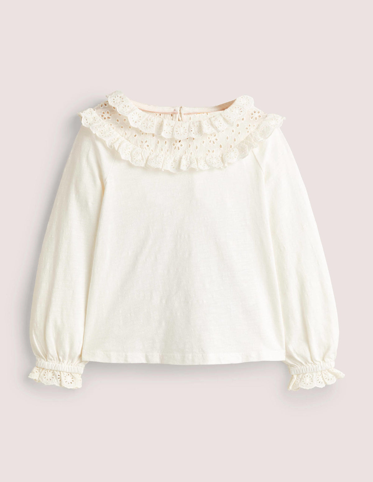 Frill Broderie Jersey Top-Ivory-1