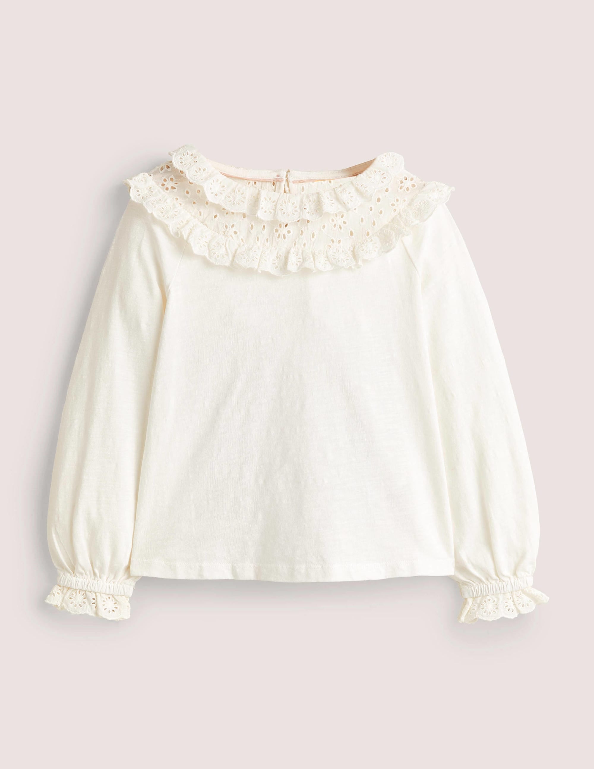 Frill Broderie Jersey Top-Ivory - Image 1