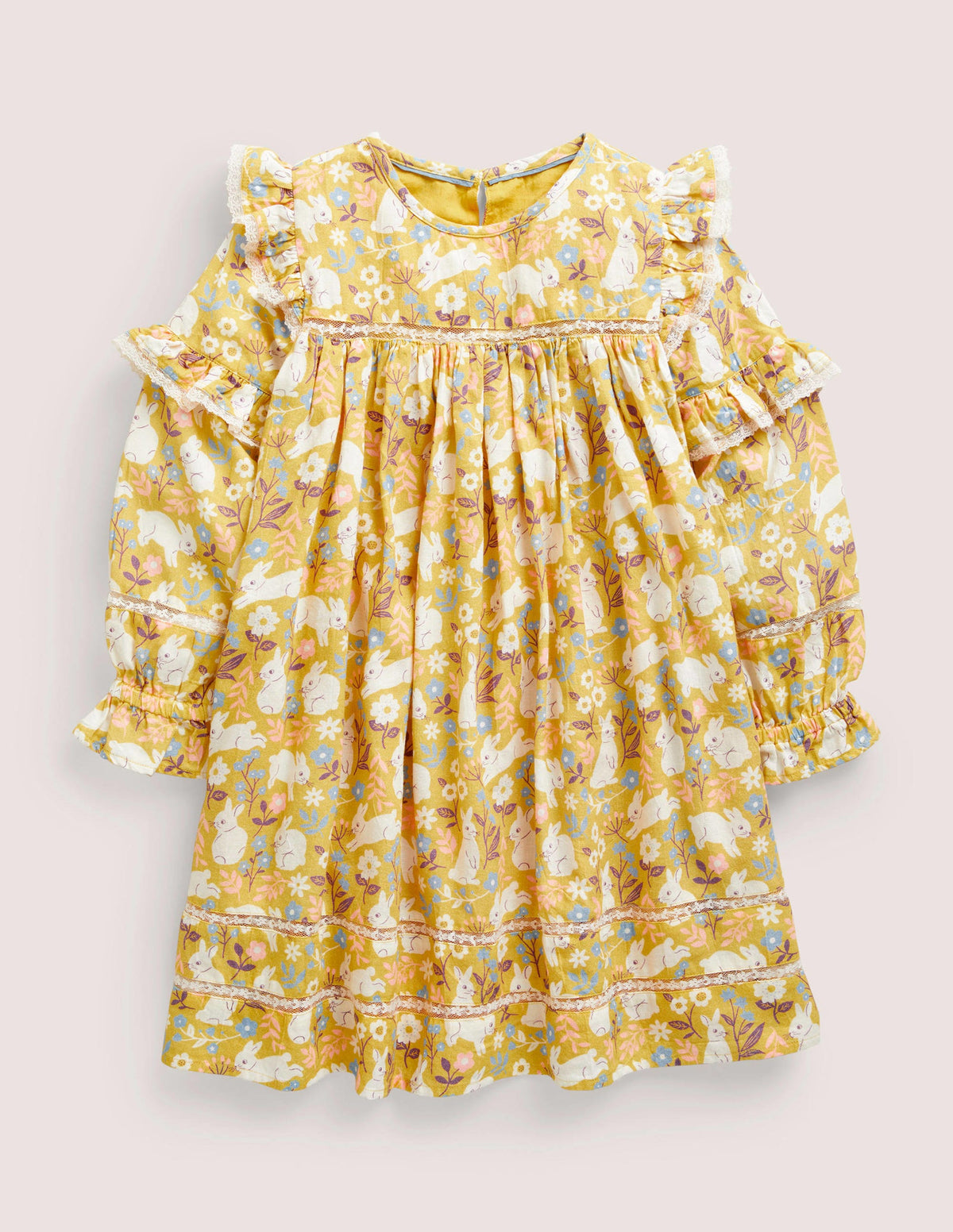 Printed Woven Dress-Honeycomb Yellow Bunnies - Image 1