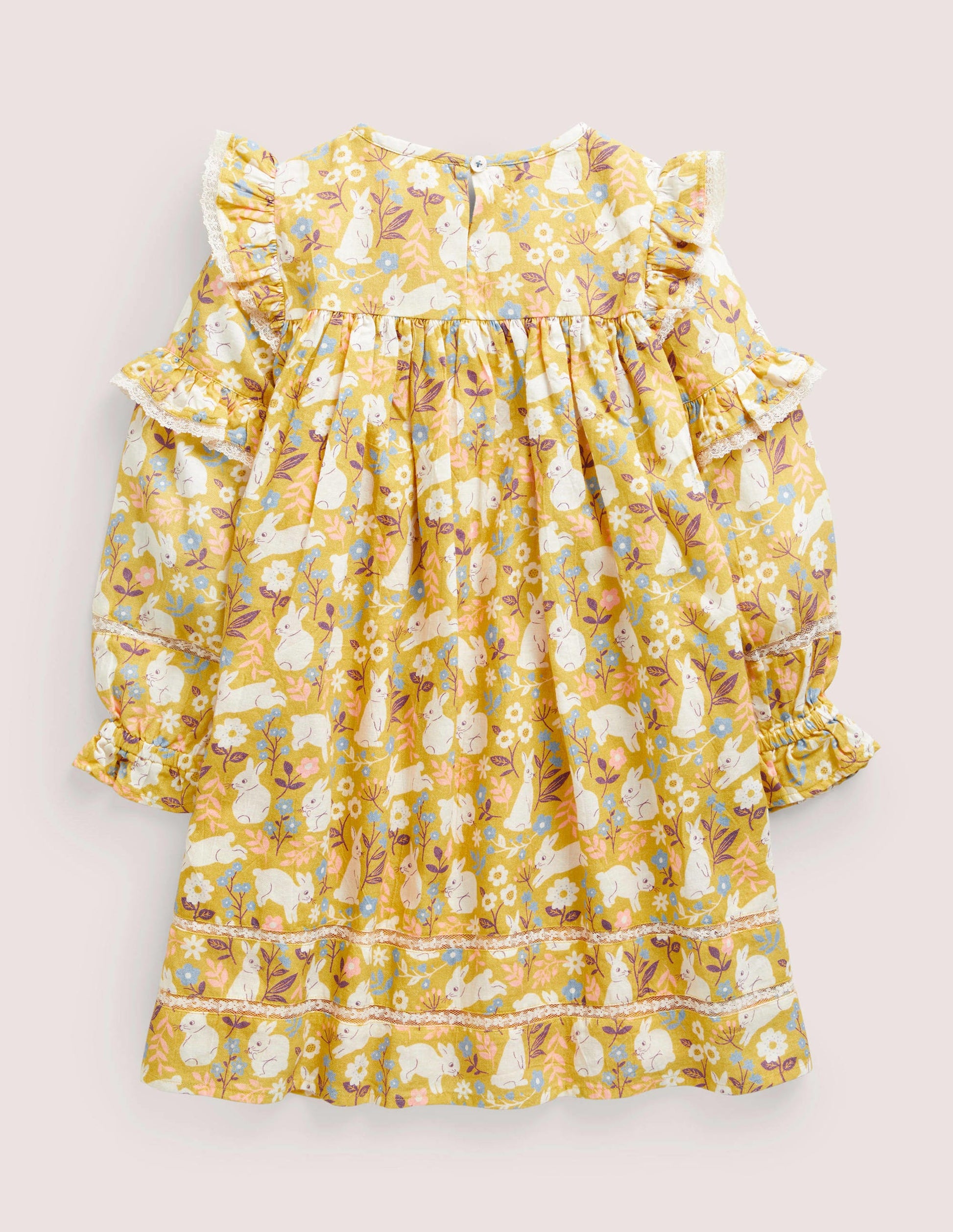 Printed Woven Dress-Honeycomb Yellow Bunnies-2