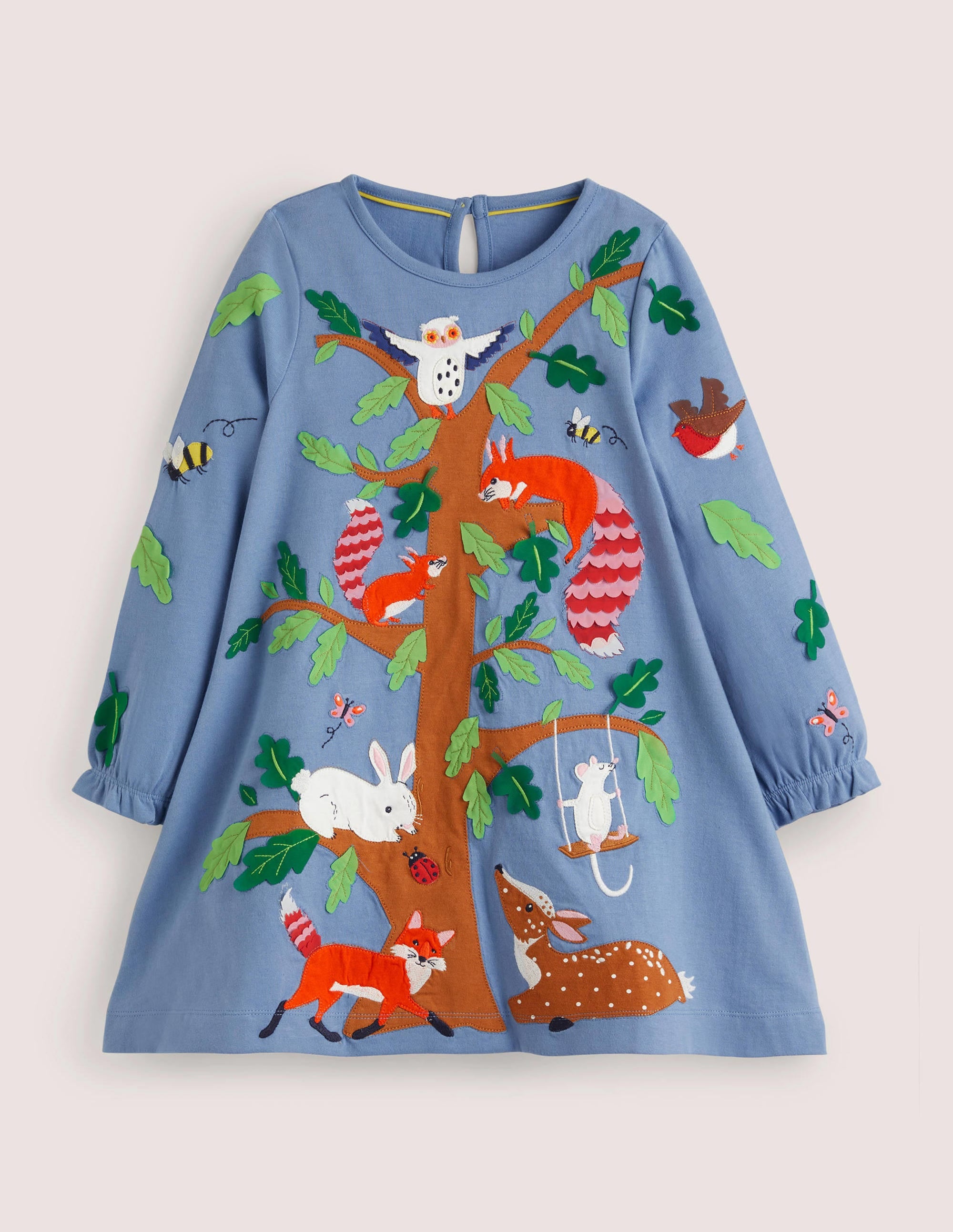 Appliqué Jersey Dress-Riviera Blue Woodland Animals - Image 1