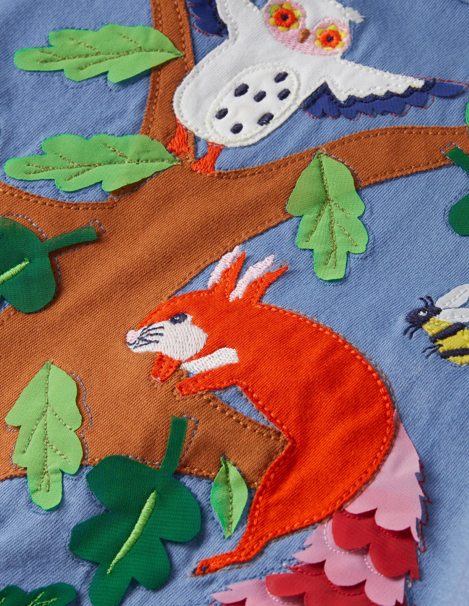 Appliqué Jersey Dress-Riviera Blue Woodland Animals-3