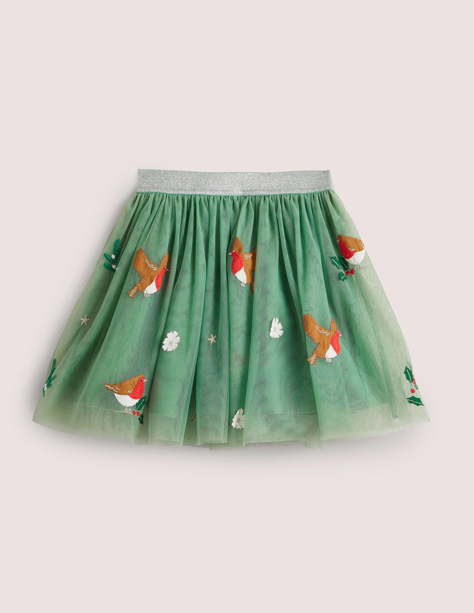 Tulle Appliqué Skirt-Csarite Green Robins-1