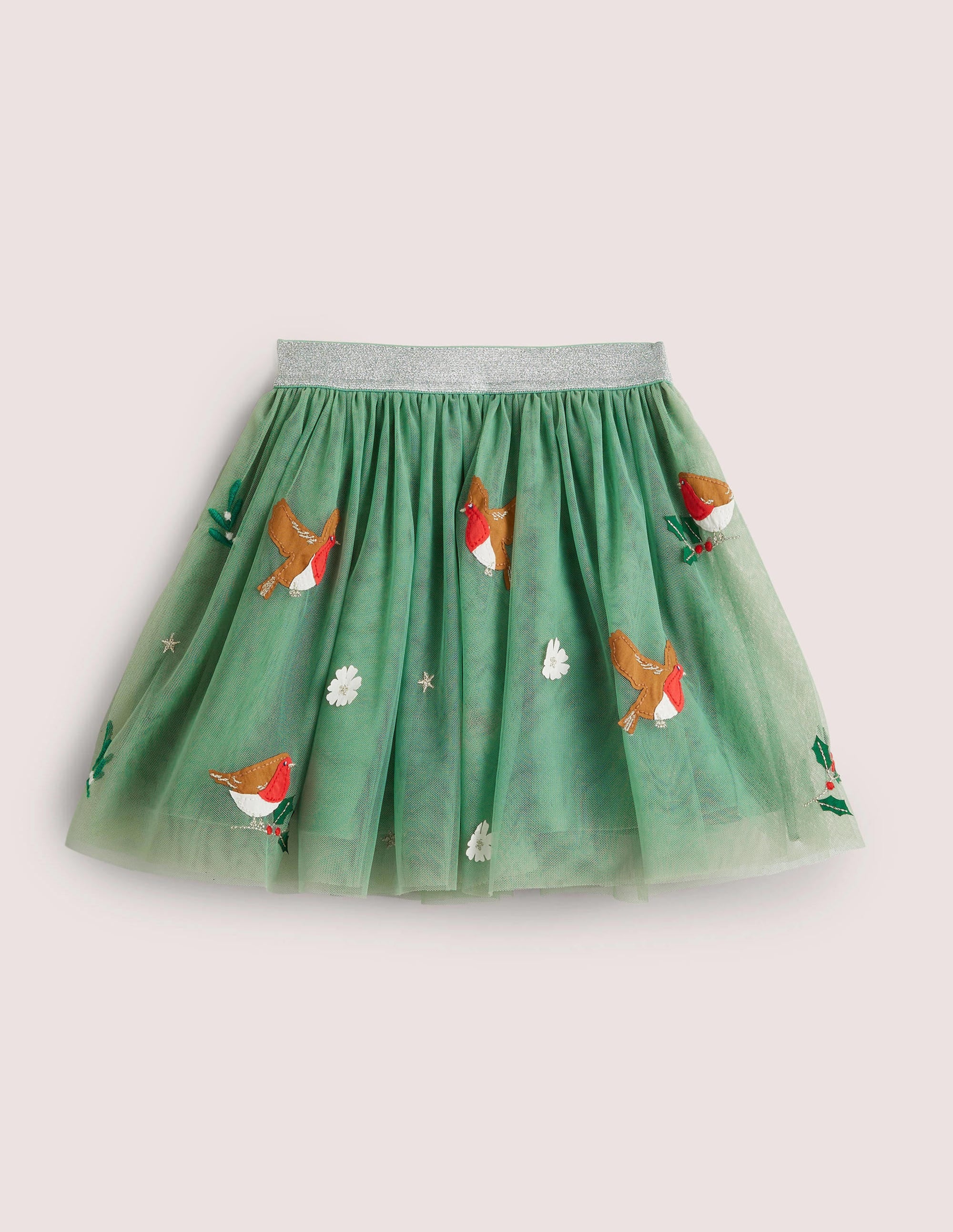 Tulle Appliqué Skirt-Csarite Green Robins - Image 1